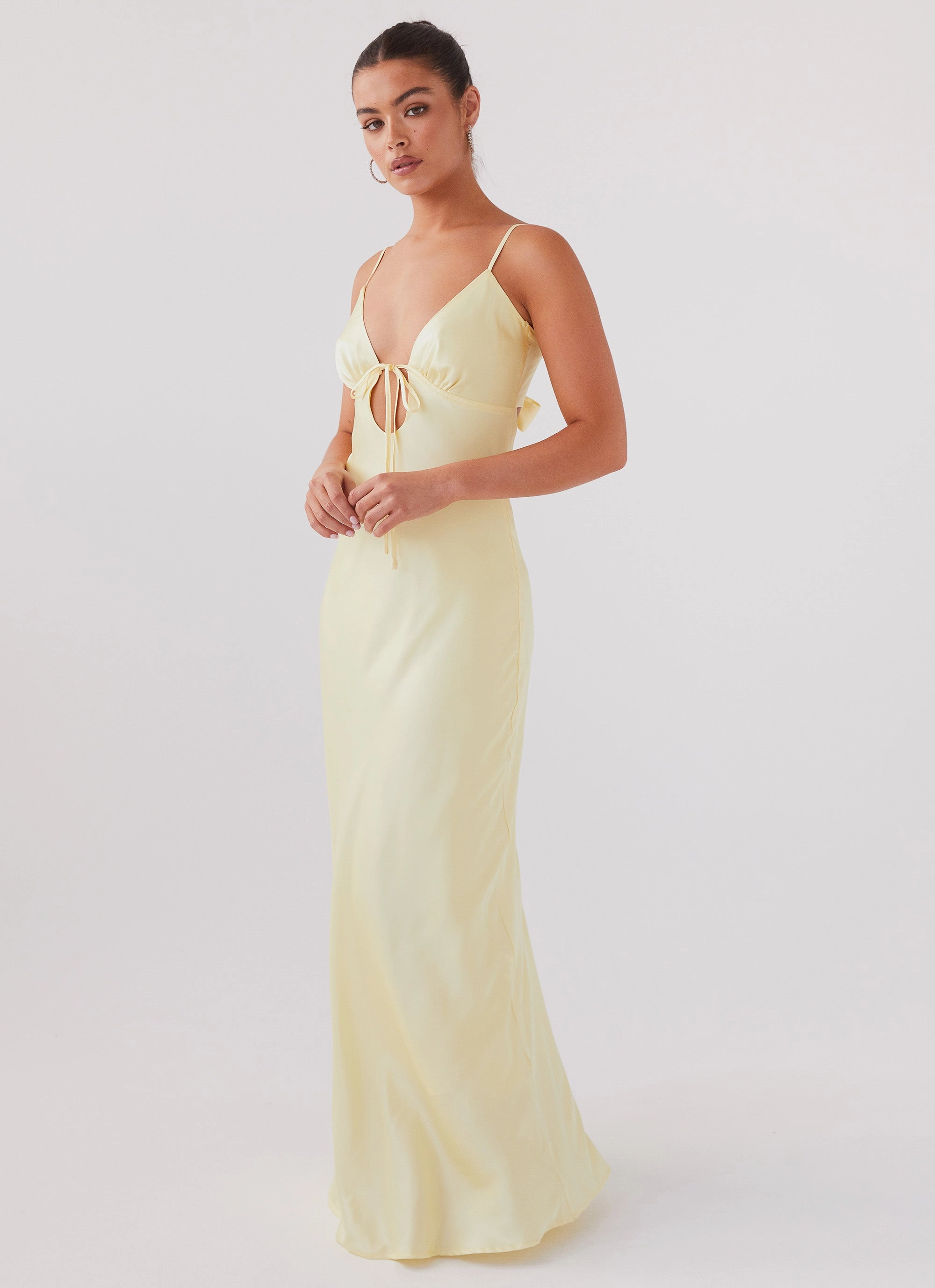 Flora Satin Maxi Dress - Lemon Classic Edge Polite Color