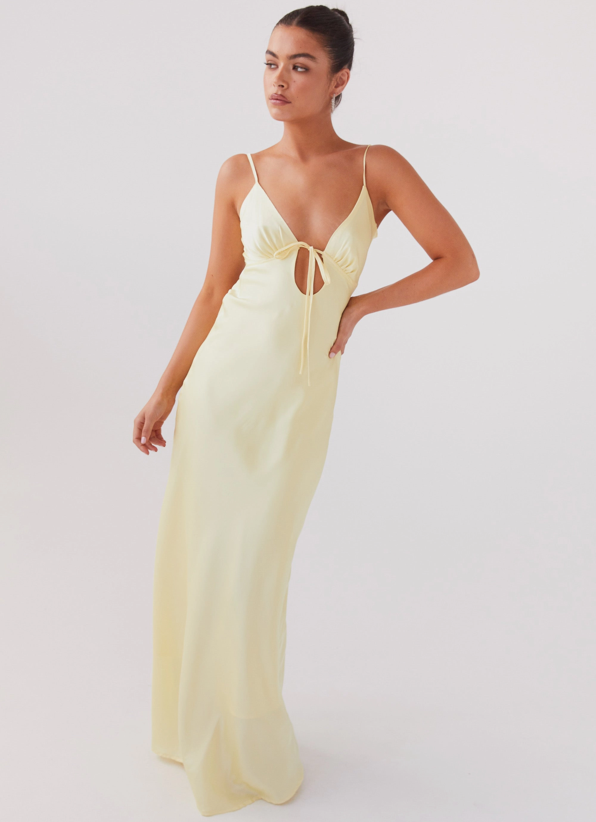 Flora Satin Maxi Dress - Lemon Slim-fit Airy Base