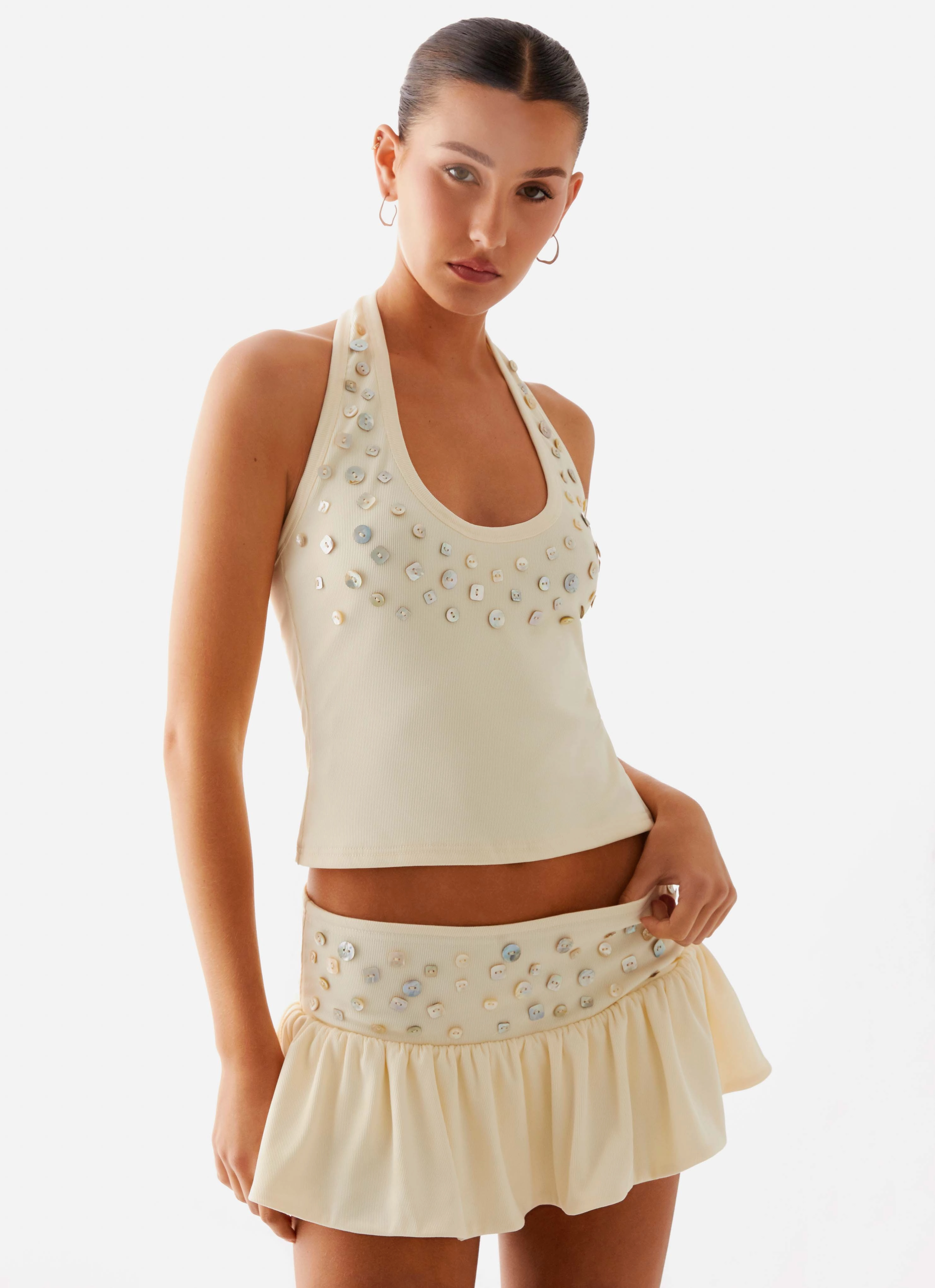 Double Stitched Seams Eco Friendly Fabric Vegas Nights Halter Neck Top - Yellow