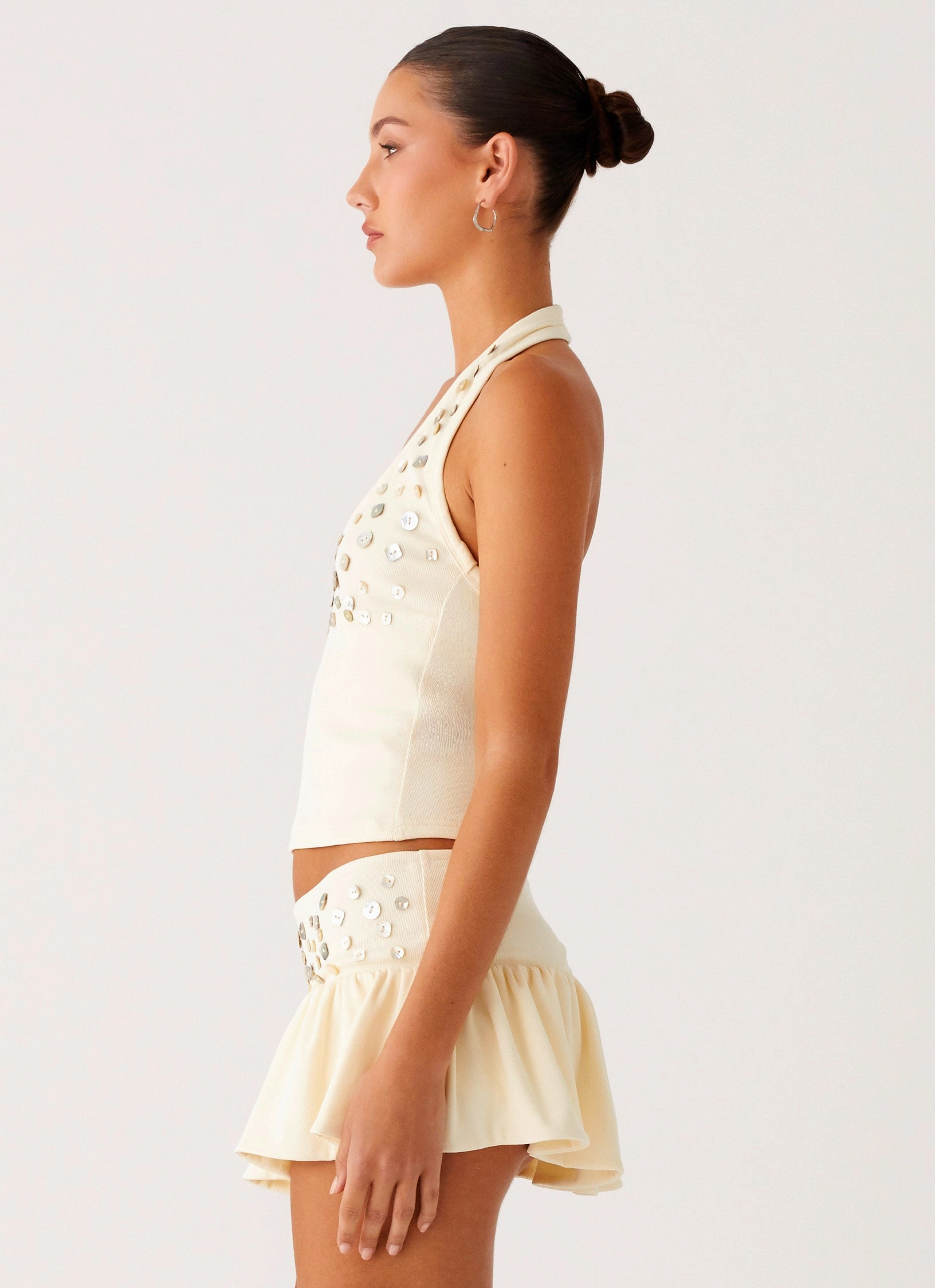 Vegas Nights Halter Neck Top - Yellow Multi Panel Cut