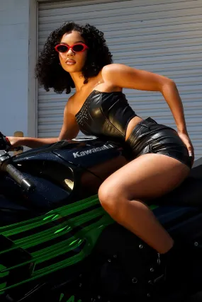 Dubai Faux Fierce Crop Top ReflectiveAccents Stretch Weave Construction