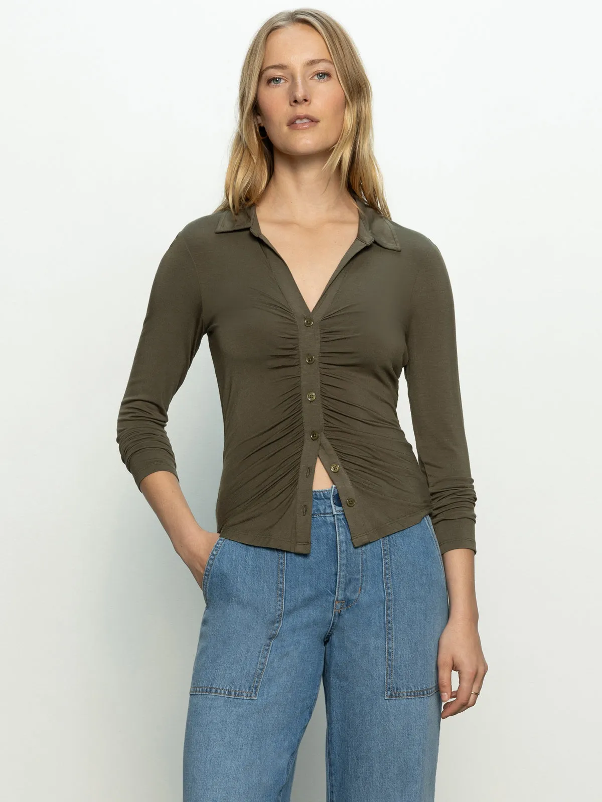 Summer Blouse Dreamgirl Button Up Top Kalamata