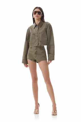 Beckham Short - Olive Night Laser Cut Edges Convertible legs