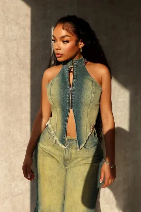 Rita Vintage Denim Vest Top HighElasticity WindproofBarrierTechnology