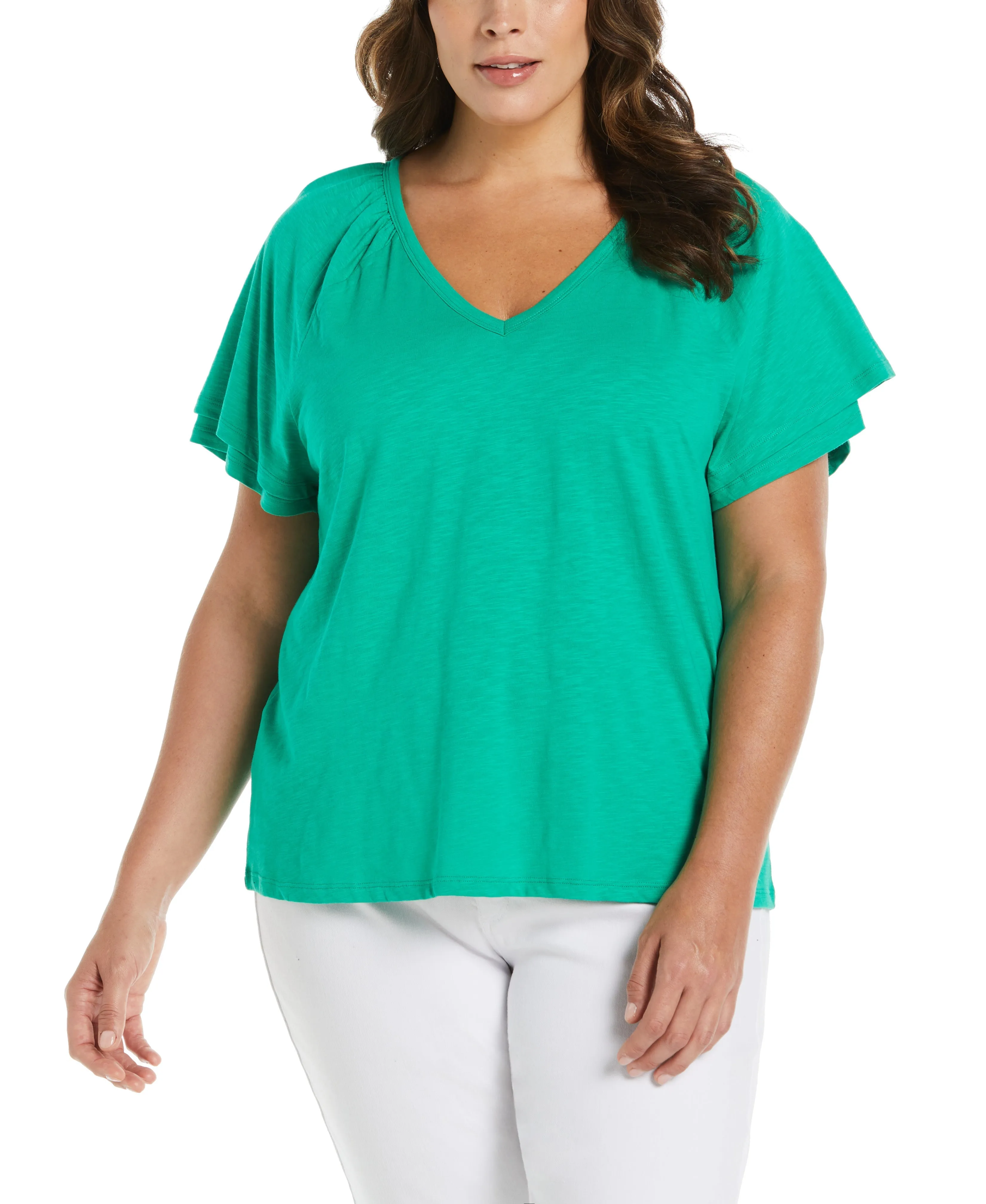Plus Size Flutter Raglan Sleeve Tee Convertible Sleeve Adaptation