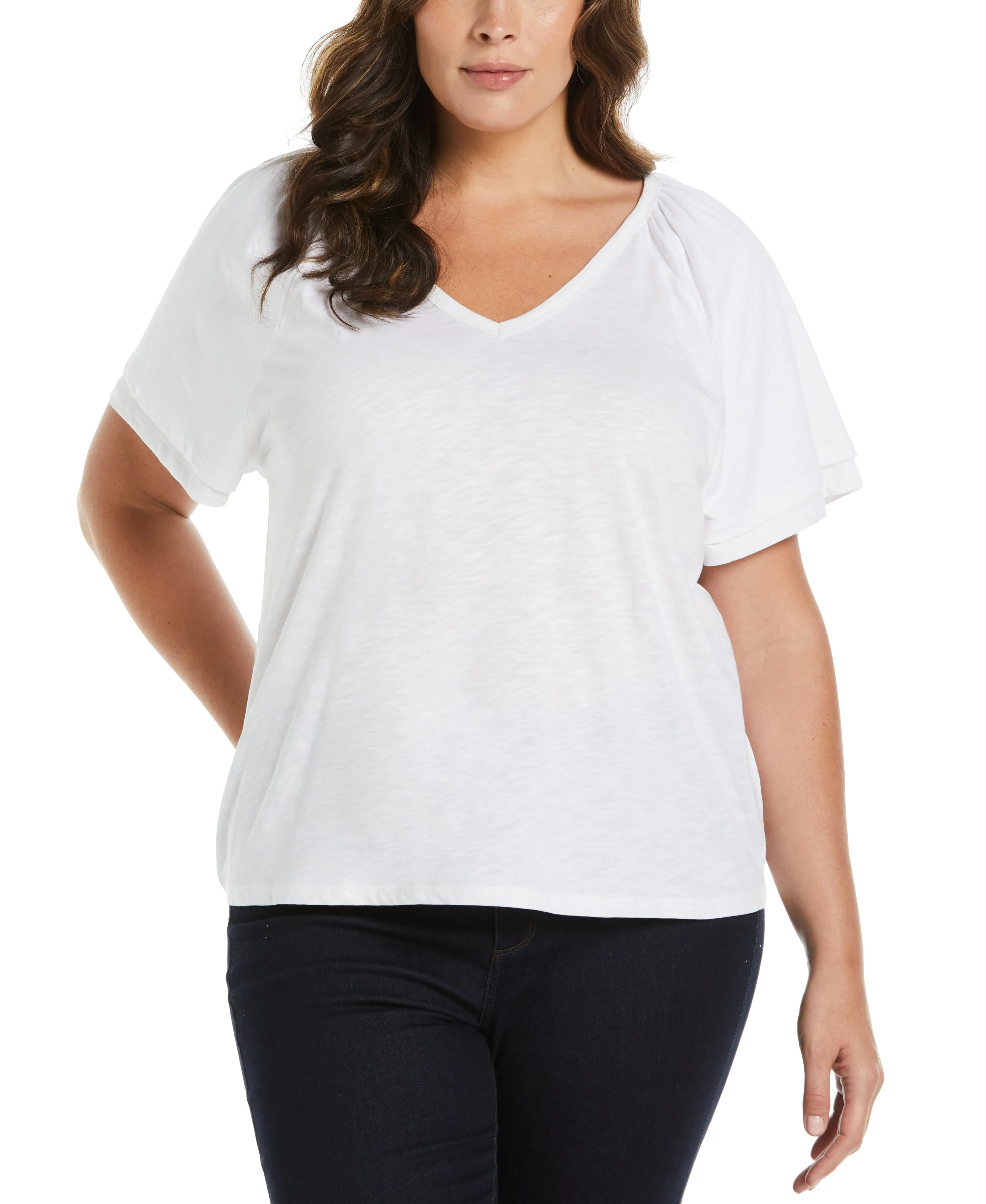 Plus Size Flutter Raglan Sleeve Tee Winter Wardrobe