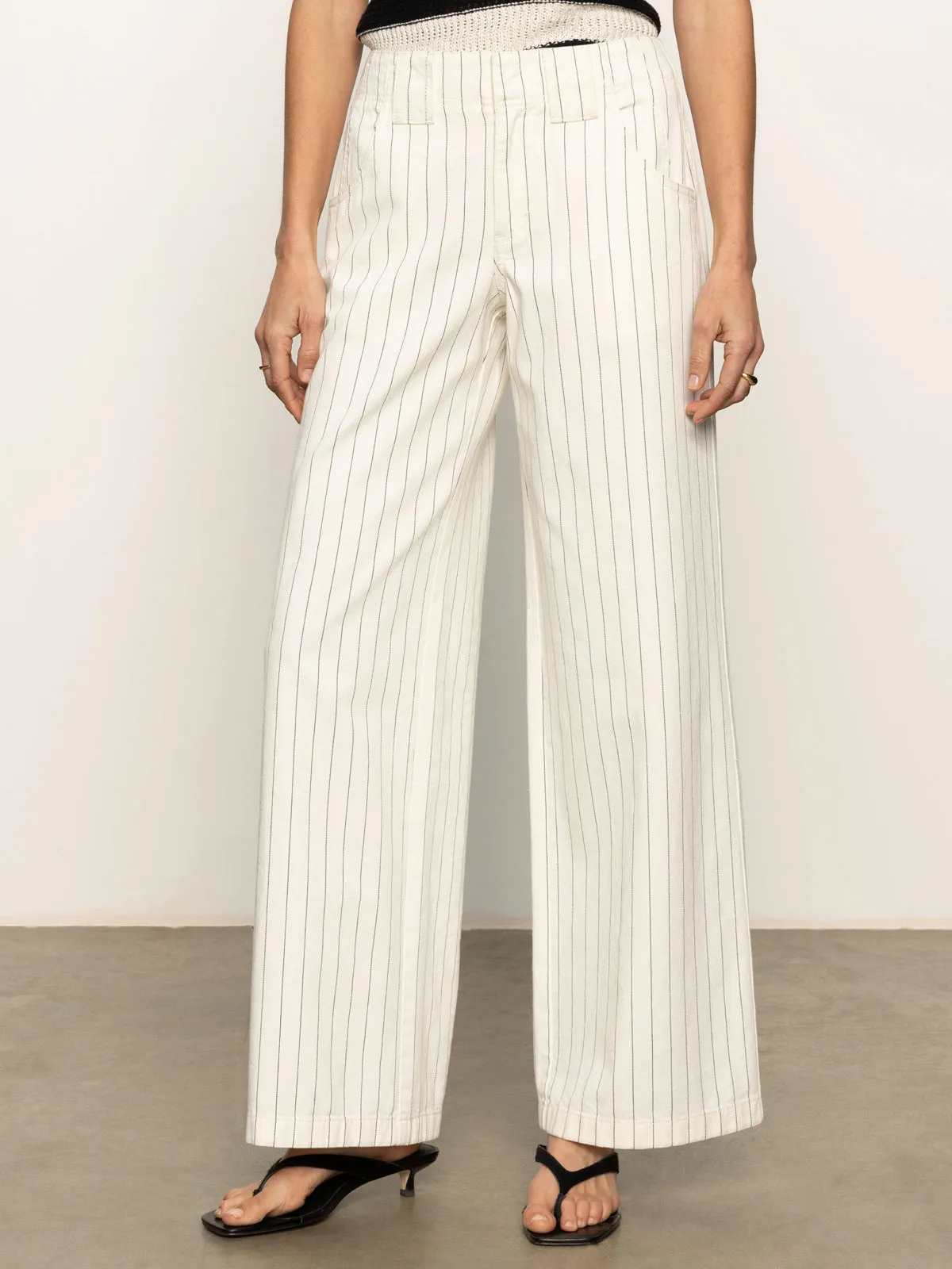 Arden Wide Leg Jeans Bleached White Pinstripe Active Fit Layering Piece