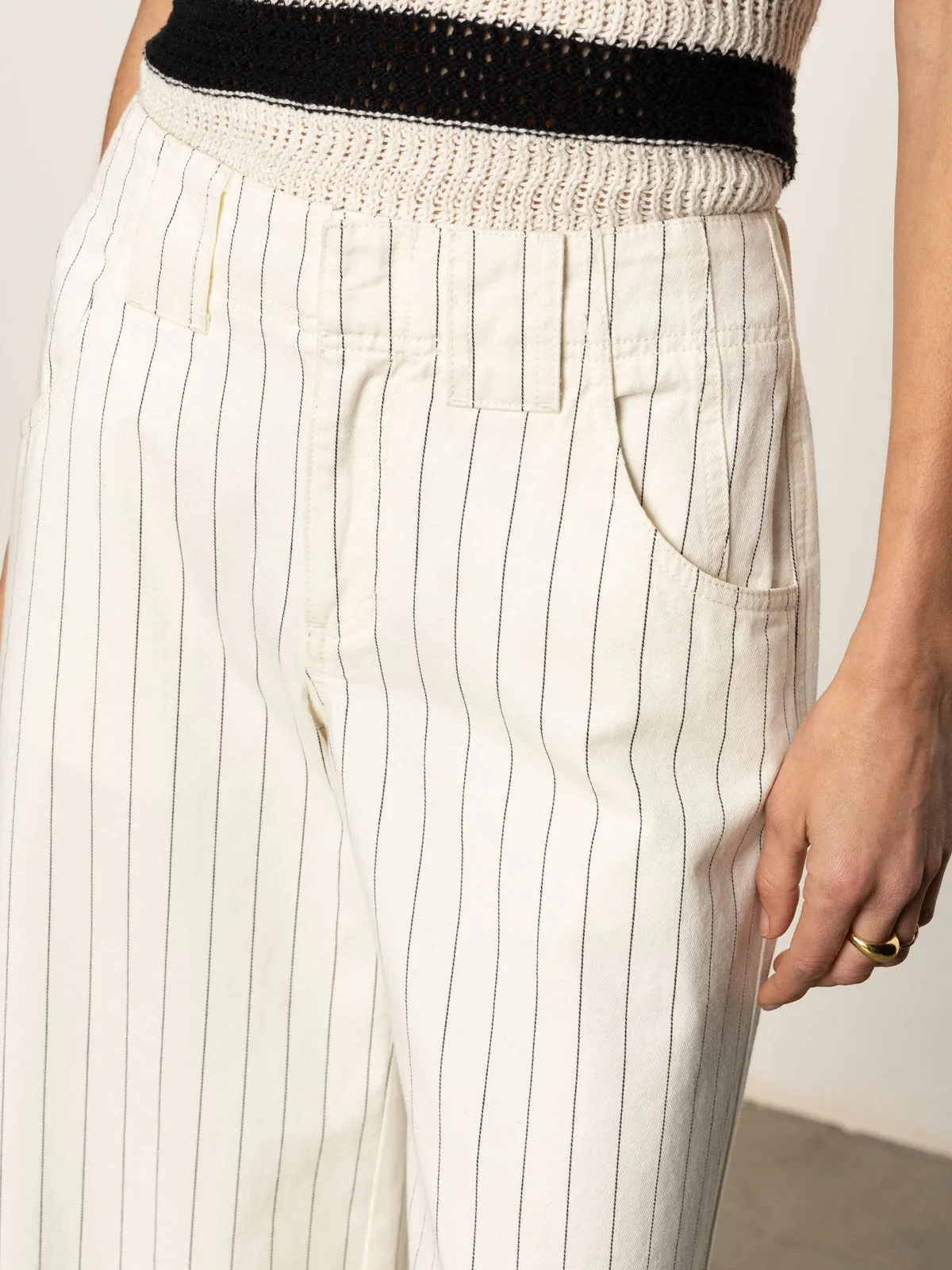Arden Wide Leg Jeans Bleached White Pinstripe Cool Weather HiddenPockets