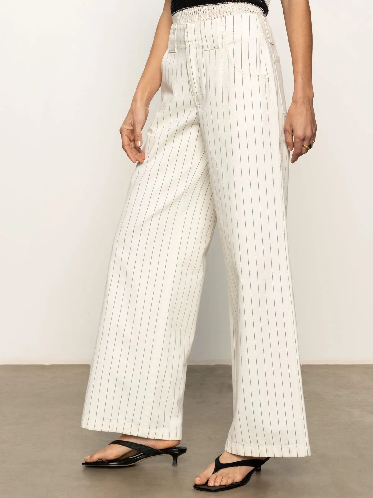 Fashion Layer Freedom Move Arden Wide Leg Jeans Bleached White Pinstripe