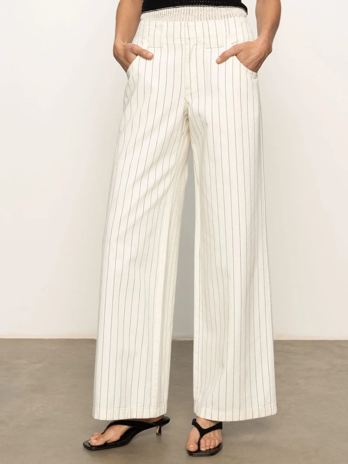 Ultimate Comfort Essential Fit Arden Wide Leg Jeans Bleached White Pinstripe