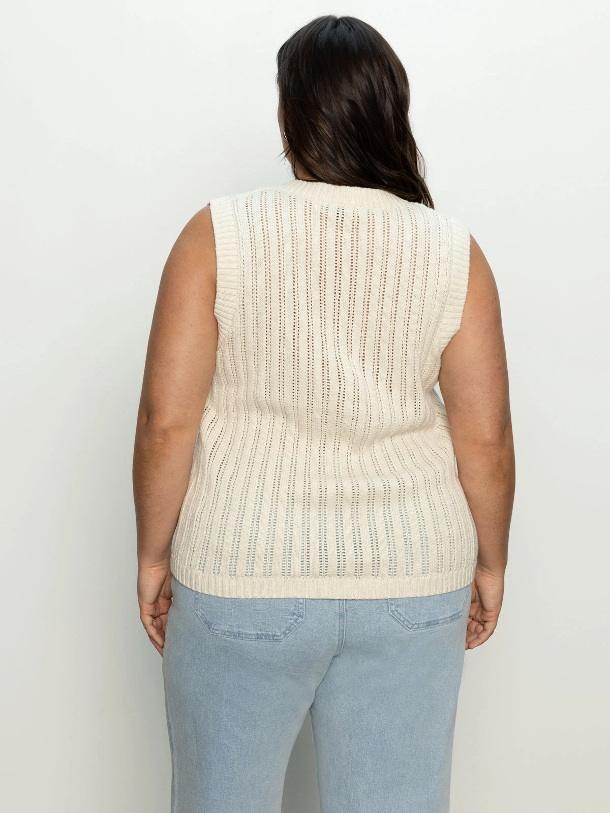 Tagless Labeling Pointelle Shell Sweater Eco Natural Extended Sizing