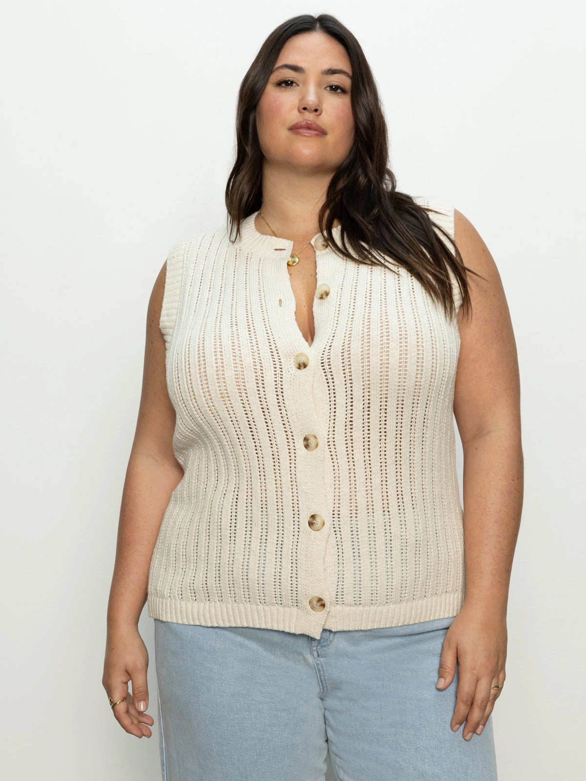 Pointelle Shell Sweater Eco Natural Extended Sizing ThermalRegulating Fabric ArticulatedElbowShaping