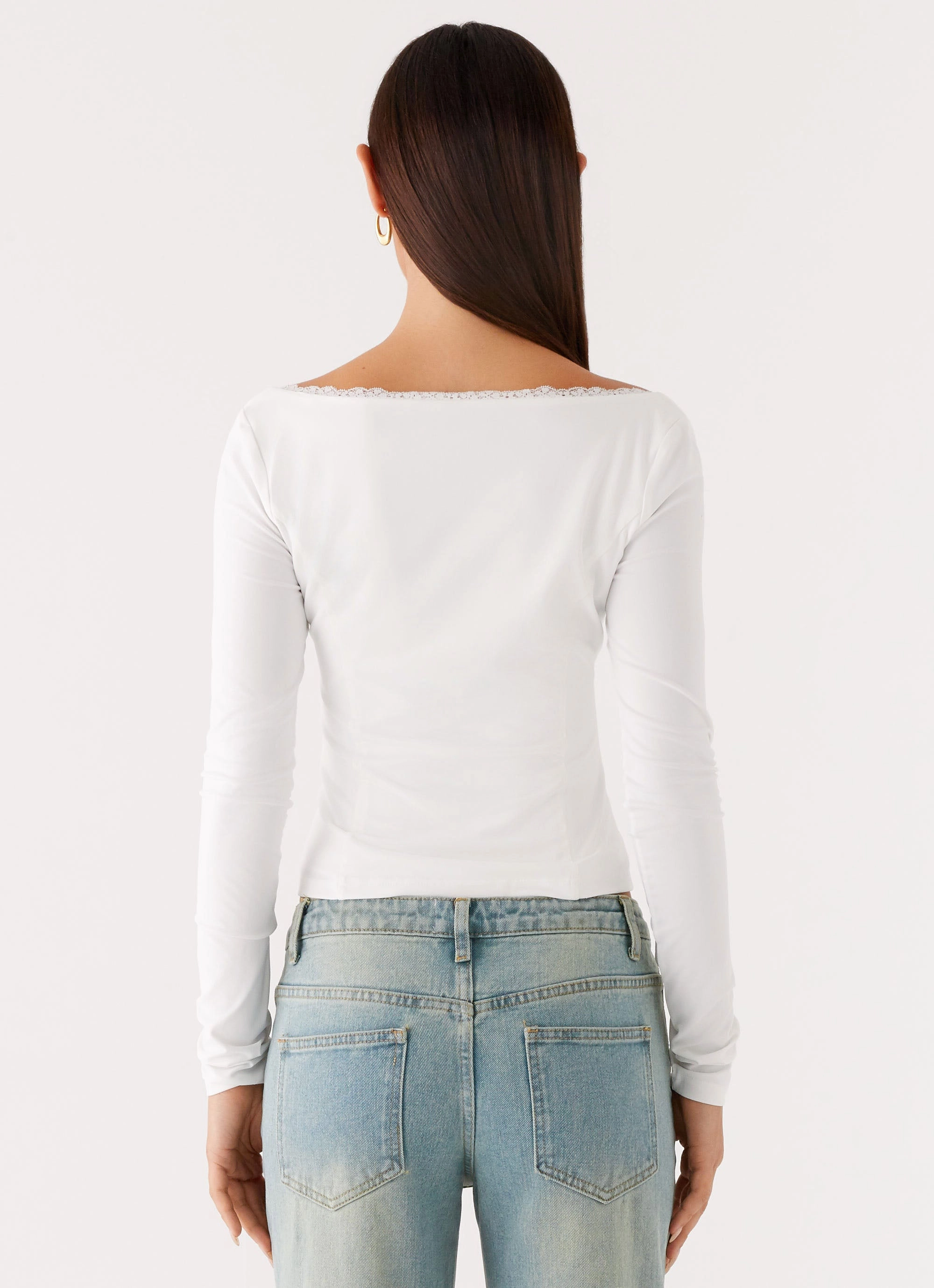 slim fit Moda Long Sleeve Top - White