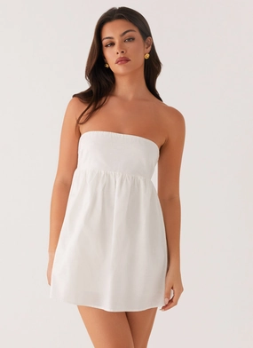 Dylan Babydoll Mini Dress - White Chill Tones Comfy Style