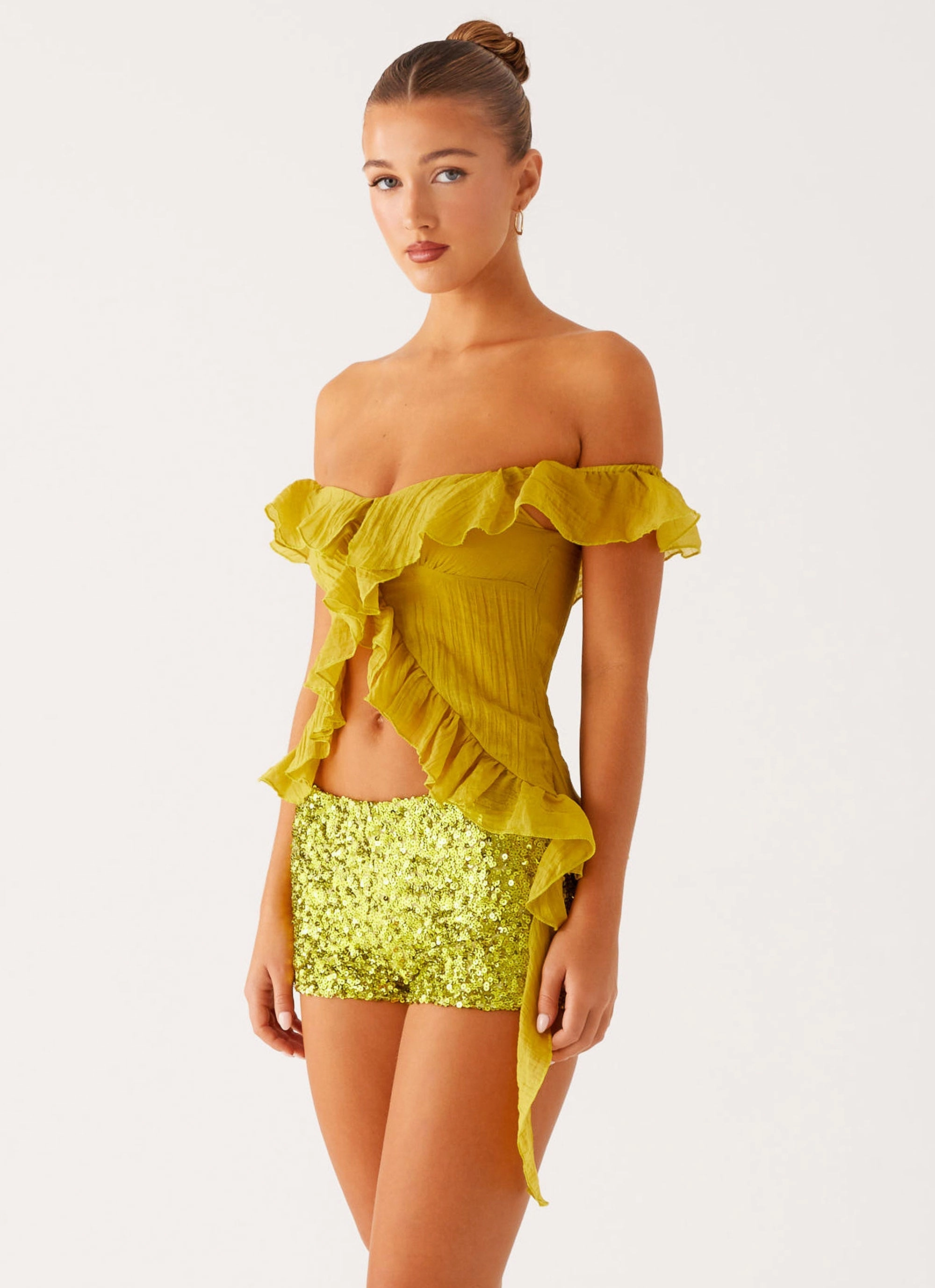 Dylan Off Shoulder Top - Lime VersatileLayering Fray Resistant Edges