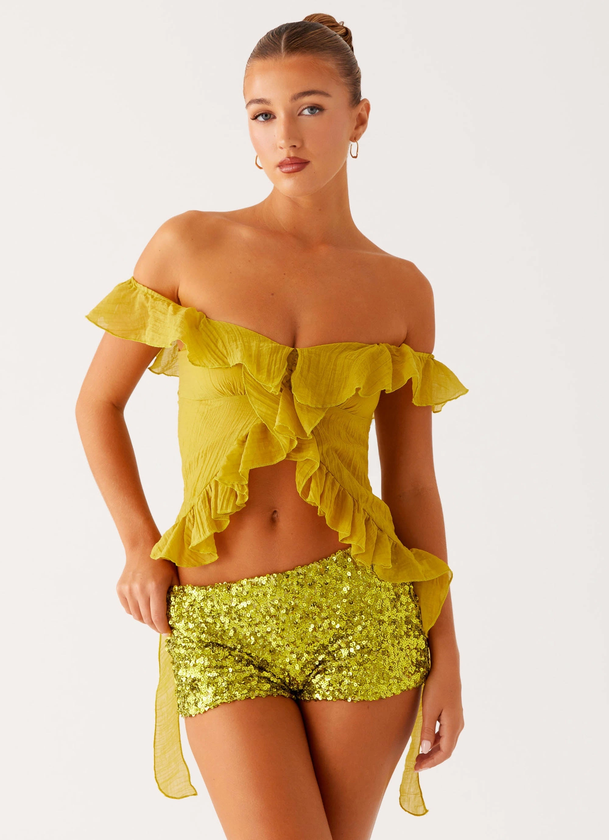 Lightweight Material Dylan Off Shoulder Top - Lime