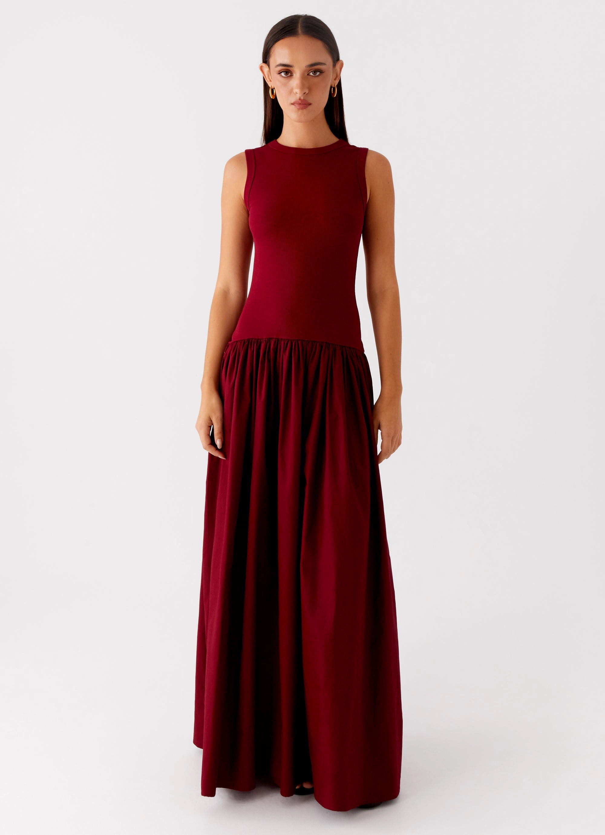 Shivani Maxi Dress - Maroon Draped Fabric Luxe Look