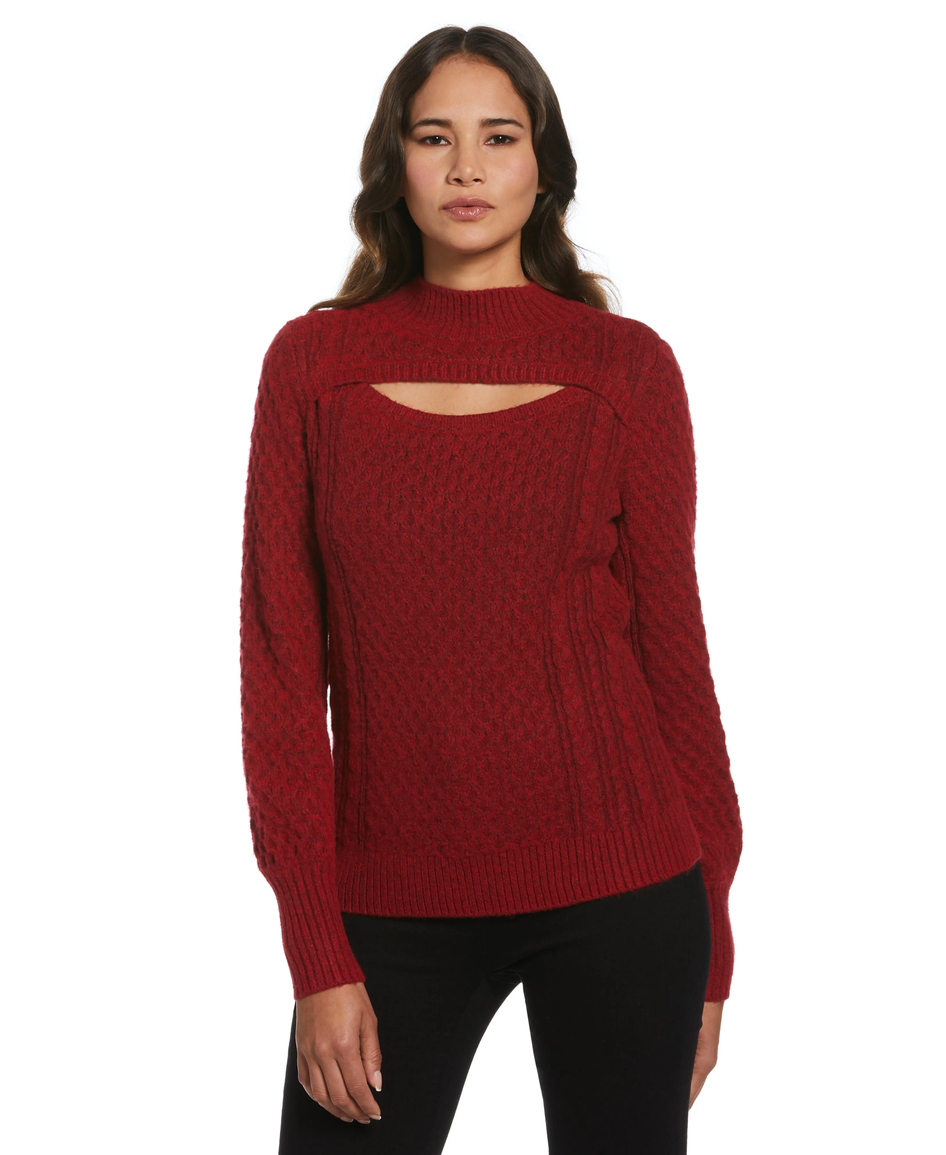 Layered Thermal Core Cut-Out Cable Knit Sweater