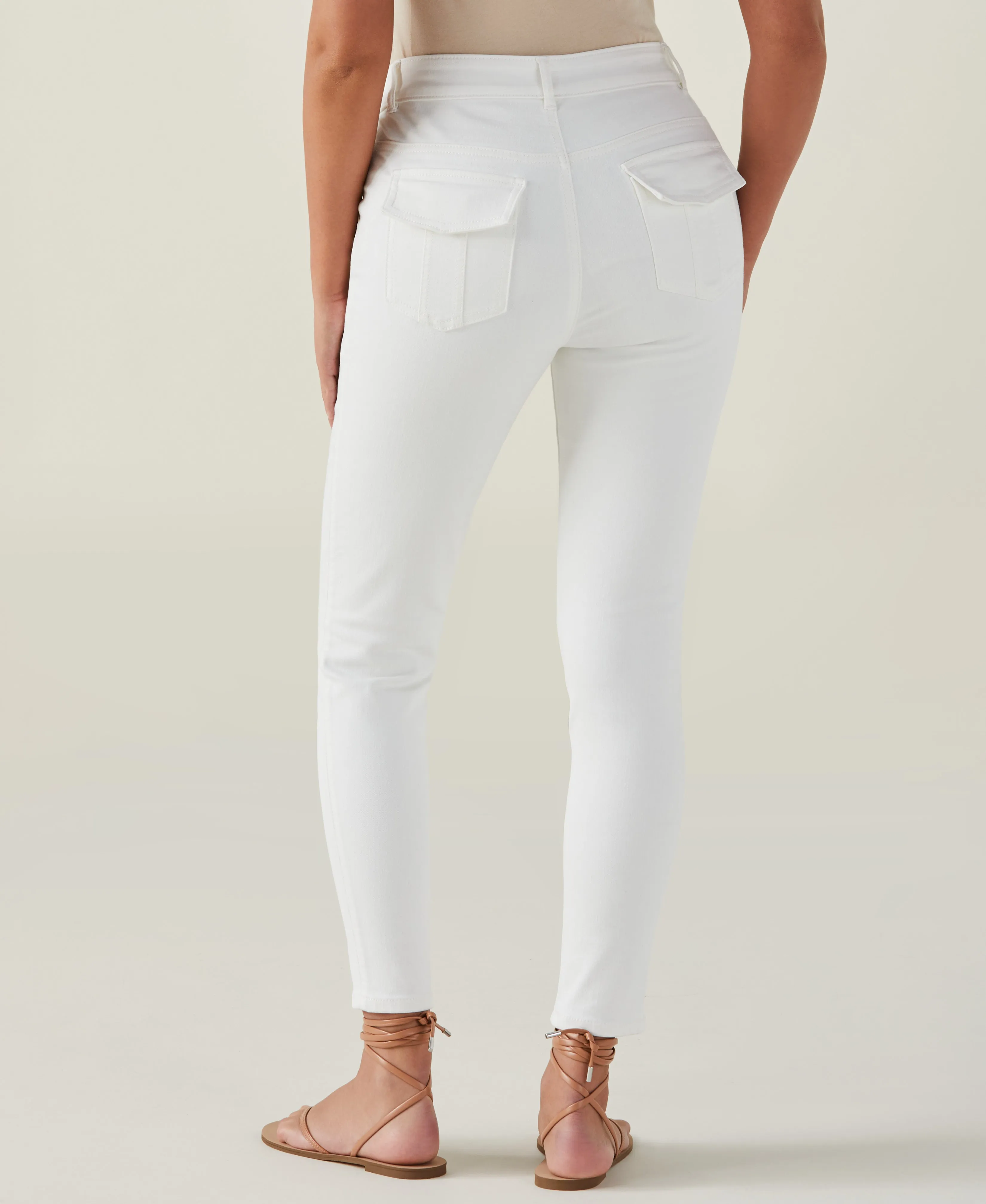 Slim Leg Cargo Denim Pant (White) 