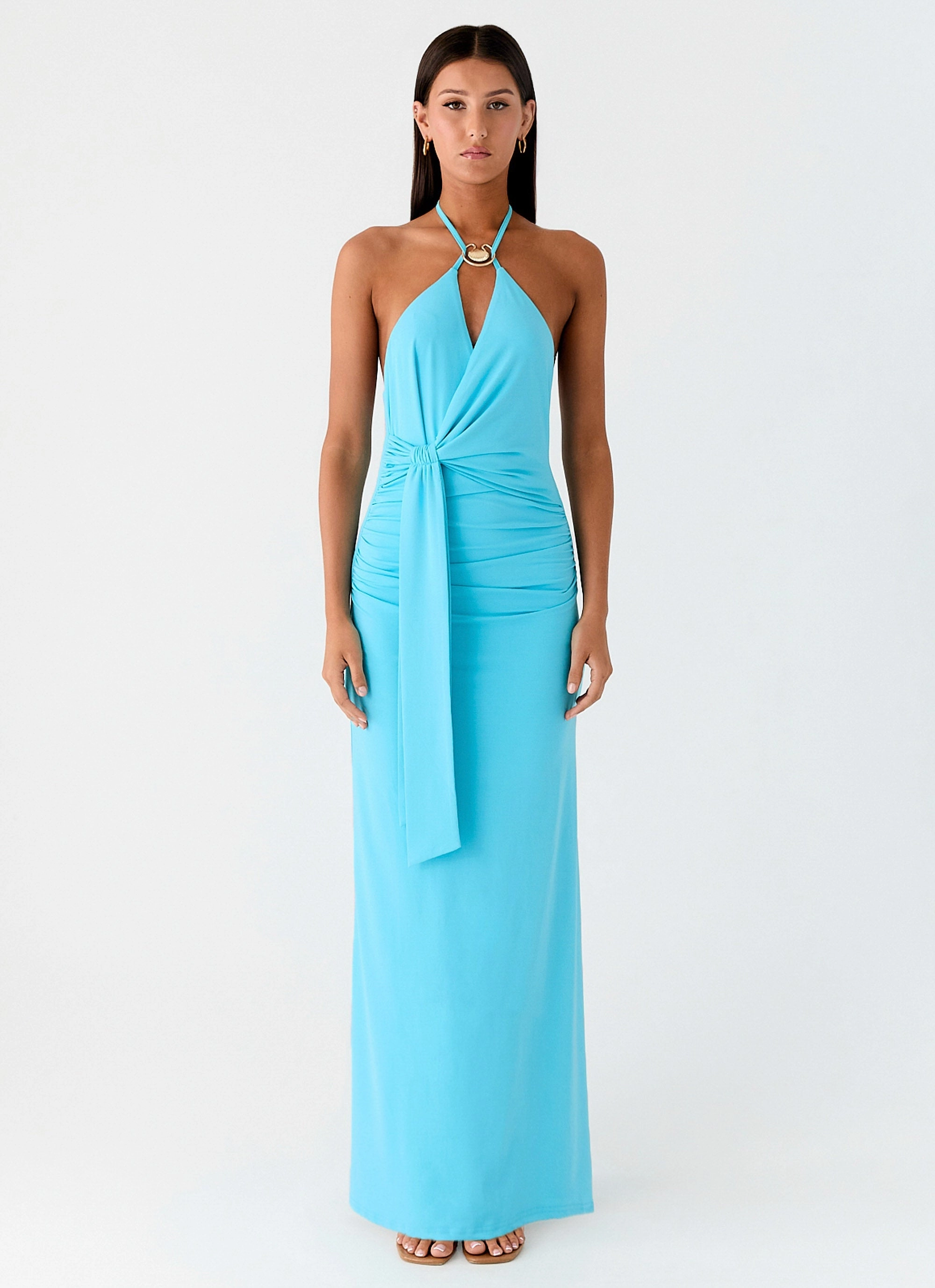 Chic Spirit Dare Me Halter Maxi Dress - Aqua Blue