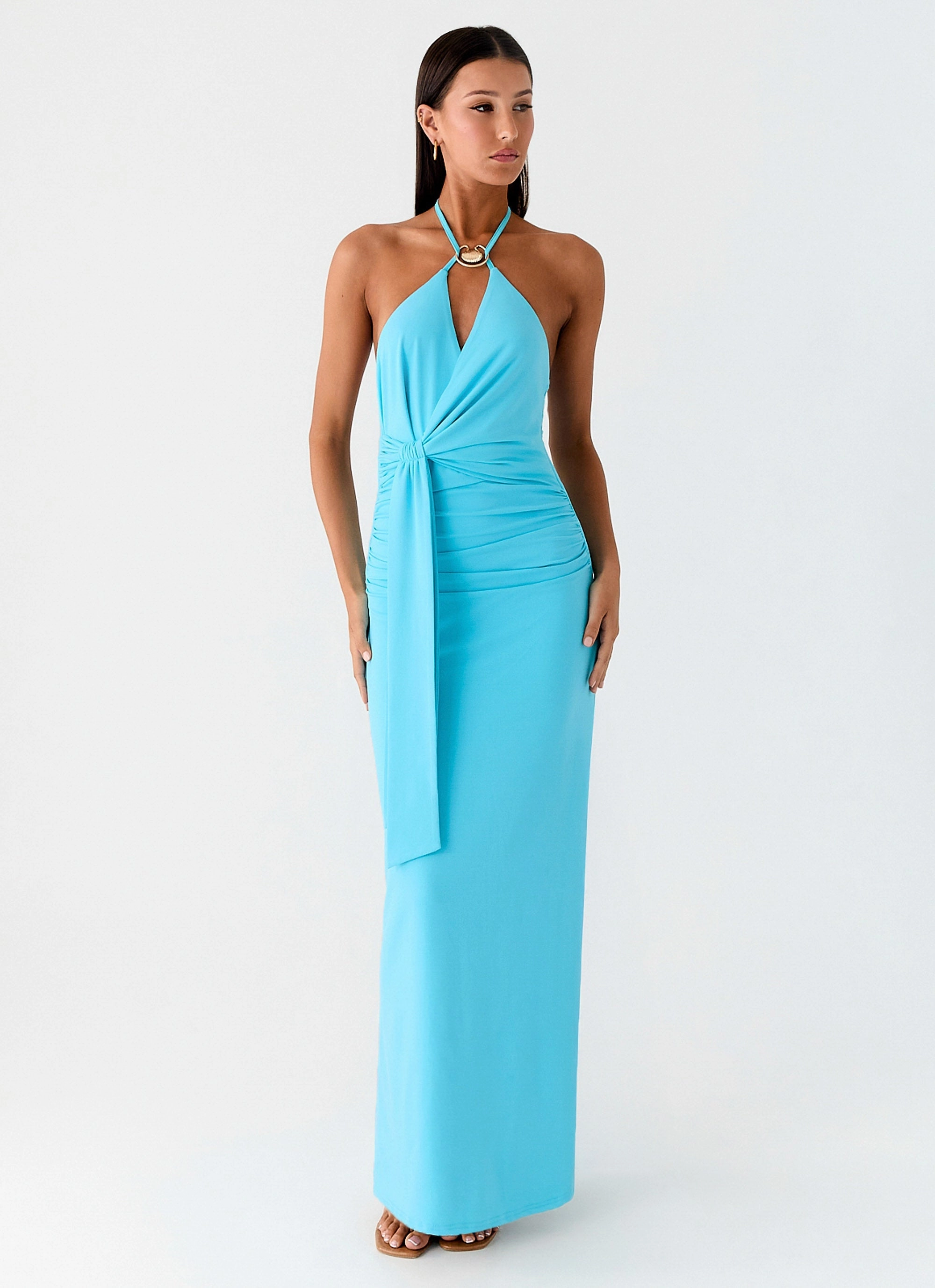 Dare Me Halter Maxi Dress - Aqua Blue Neutral Base Sister Glow