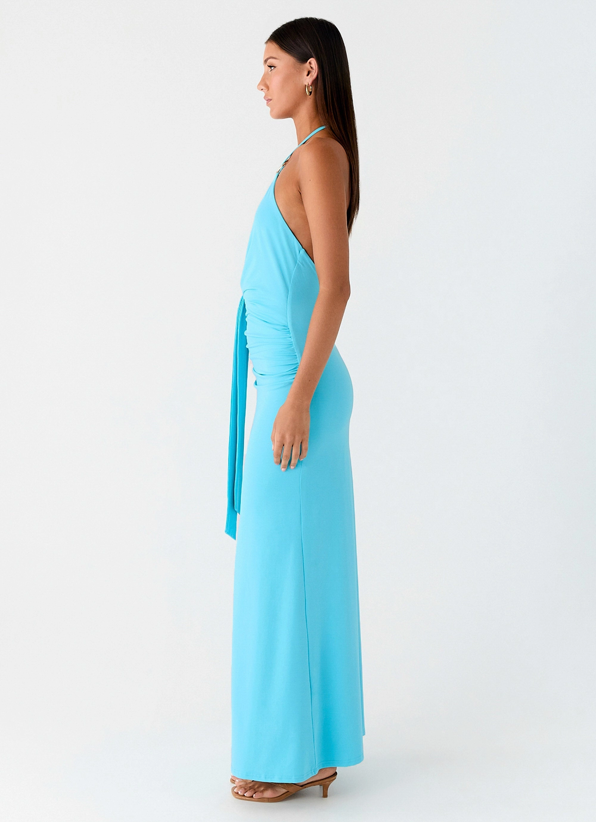 Dare Me Halter Maxi Dress - Aqua Blue photo look