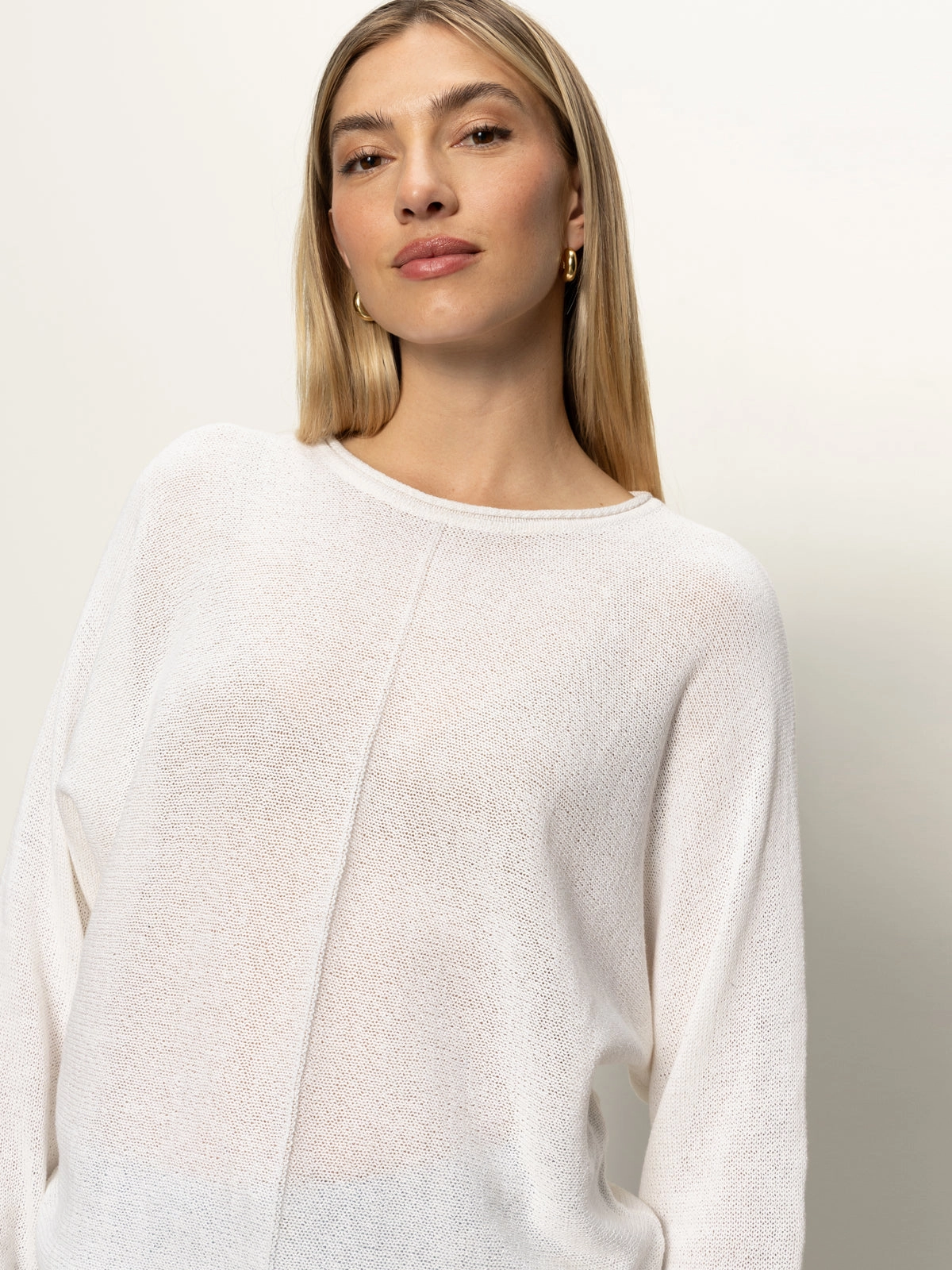 Easy Knitwear Top White Layered Panel Construction AllDayComfortFit