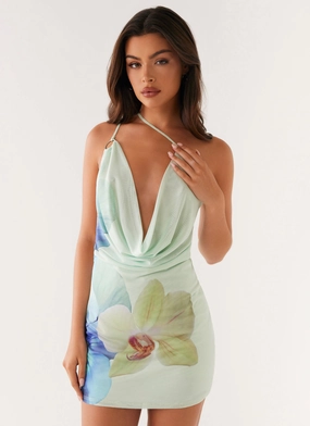 Warm Palette Bohemian Bliss Mesh Mini Dress - Green Floral