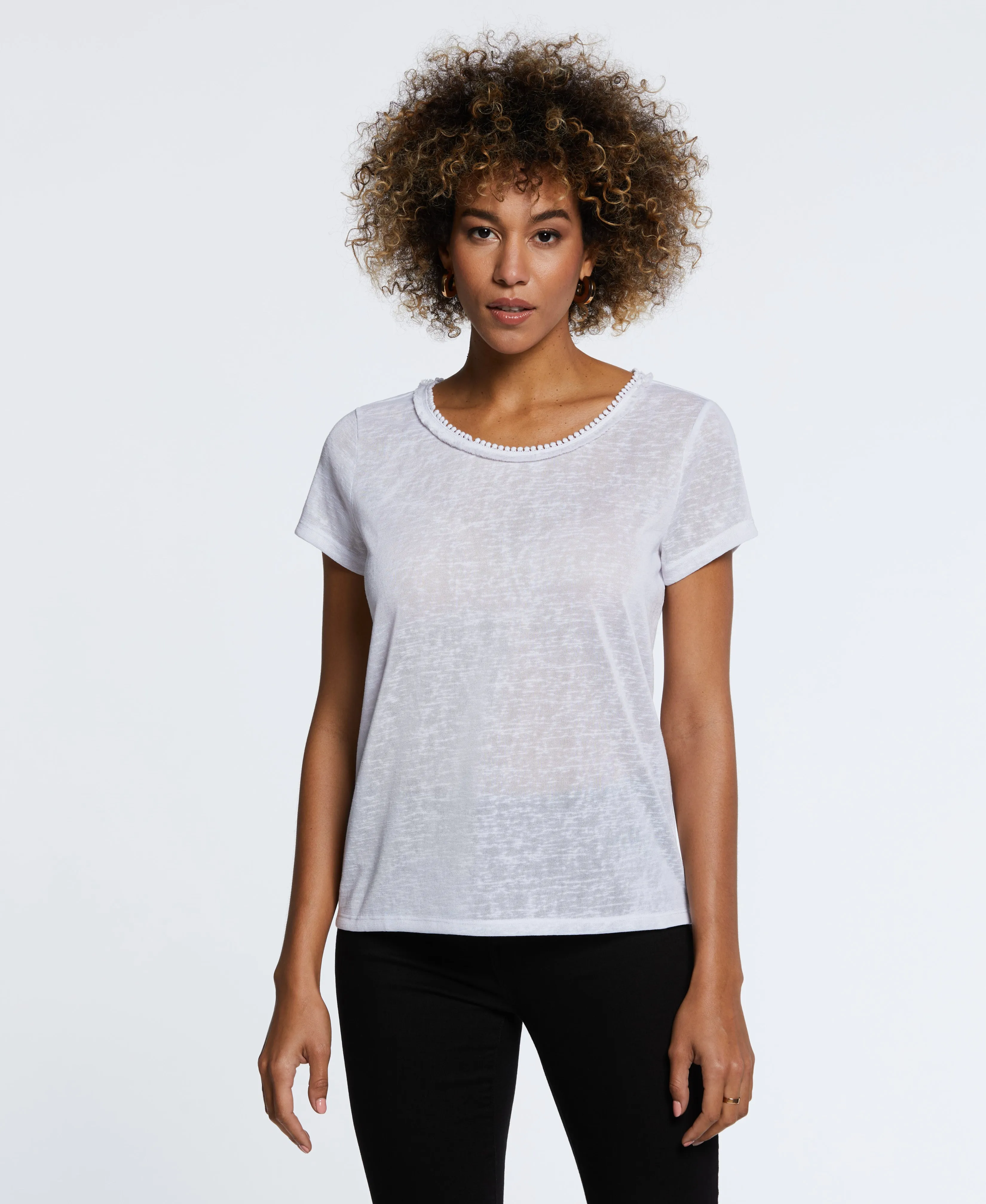 Anti Microbial Lining Wrinkle resistant fabric Eco Fabric Short Sleeve Top with Decorative Trim