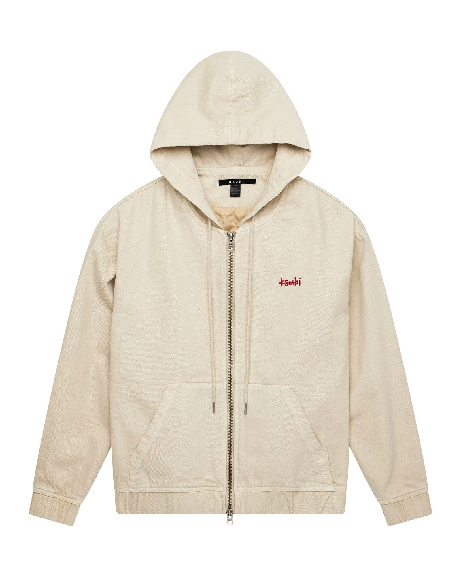 Eco Friendly Design ZIPPED DENIM HOODIE ECRU Basic Long Sleeve