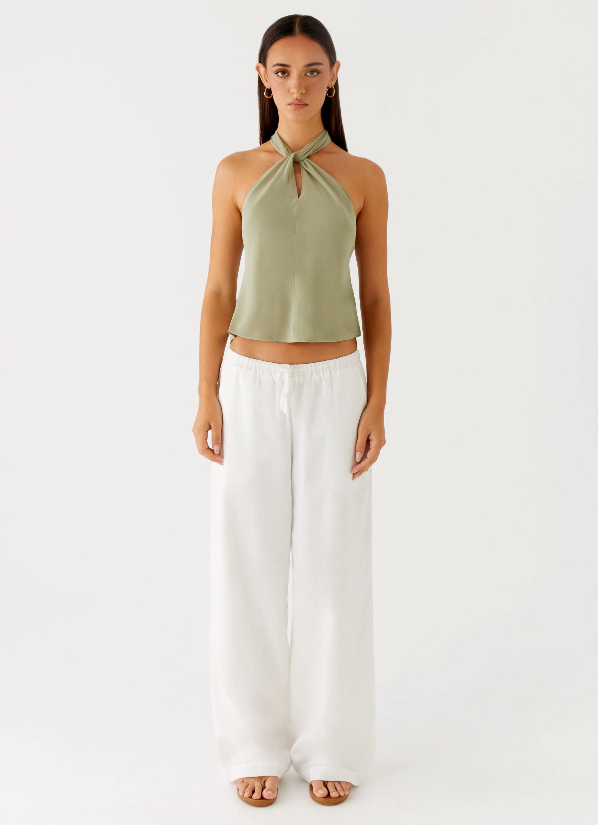 Maddox Scarf Top - Sage Stretch waistband Thermal regulation