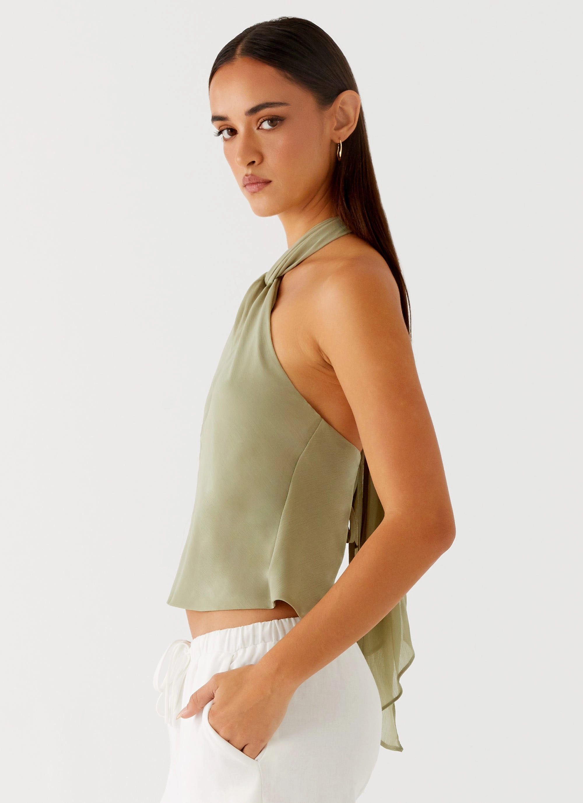 Maddox Scarf Top - Sage Quick Dry Fabric OdorResistant Fabric