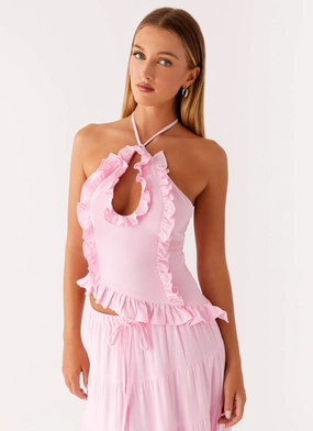 Mariella Linen Top - Pink Vintage Hoodie