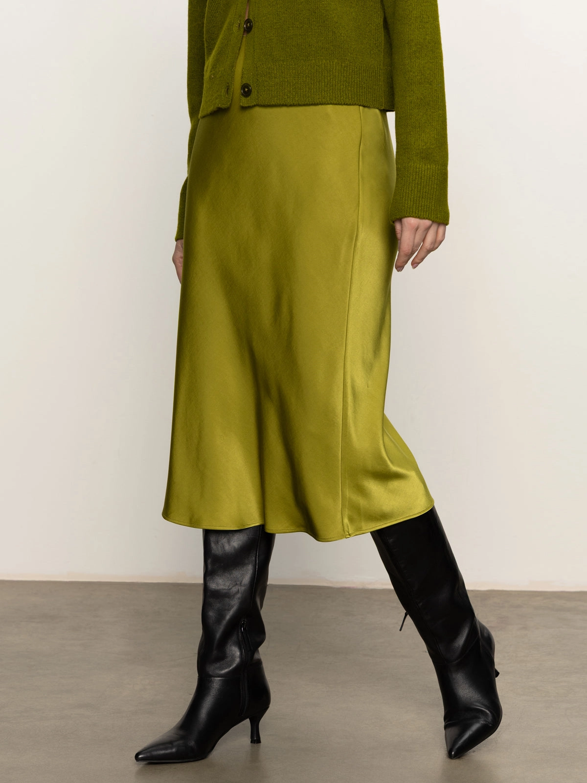 Everyday Midi Skirt Martini Olive Multi Panel Cut