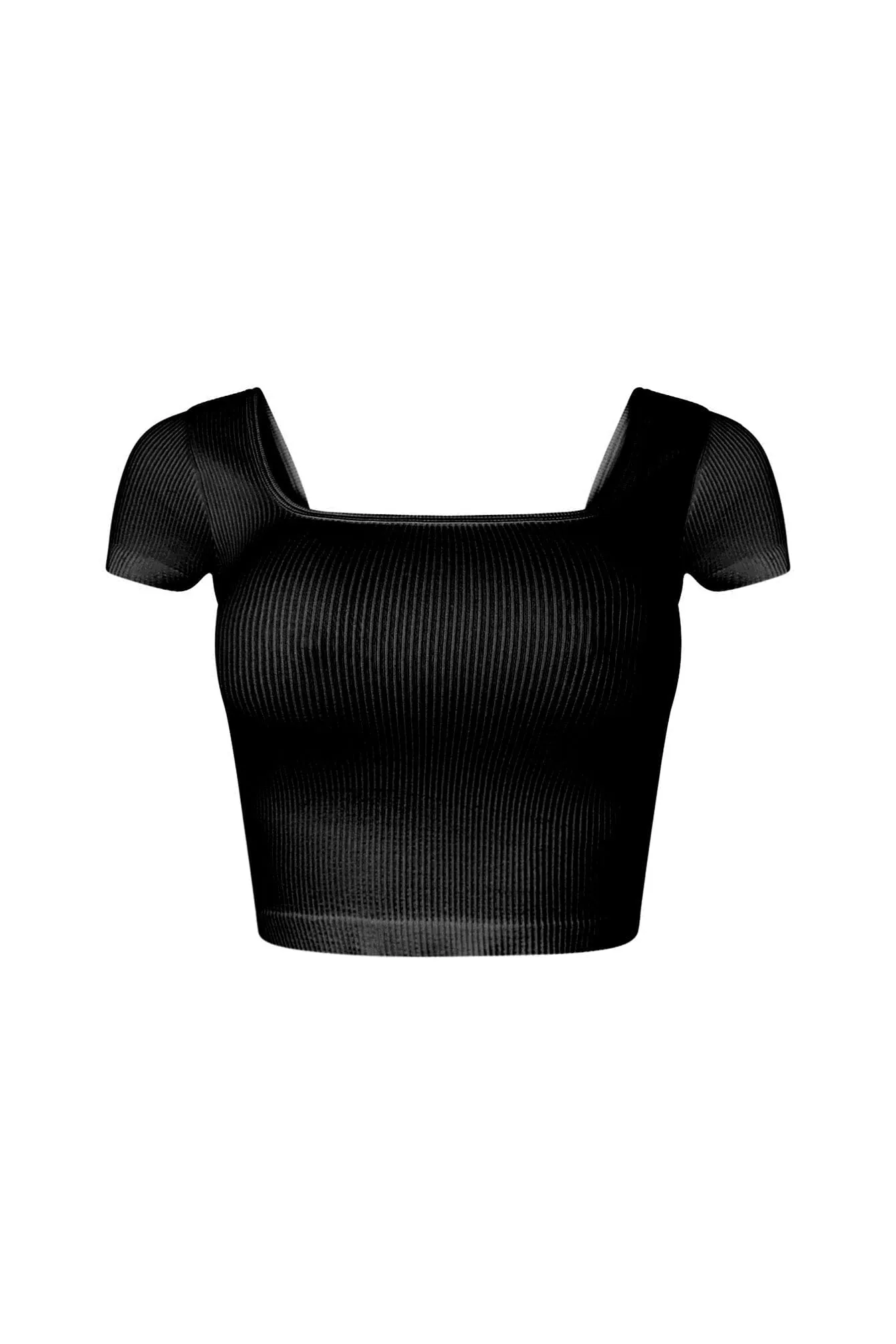 Camille Ribbed Short Sleeve Crop Top Convertible Collar