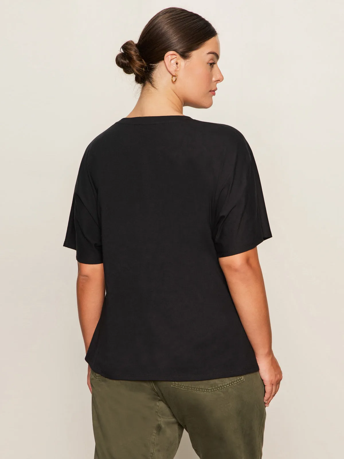 Shirred Waist Dolman Tee Black Extended Sizing Fray Resistant Edges