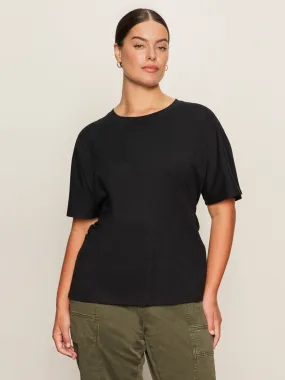 HighDensity Weave Easy to Wear Shirred Waist Dolman Tee Black Extended Sizing