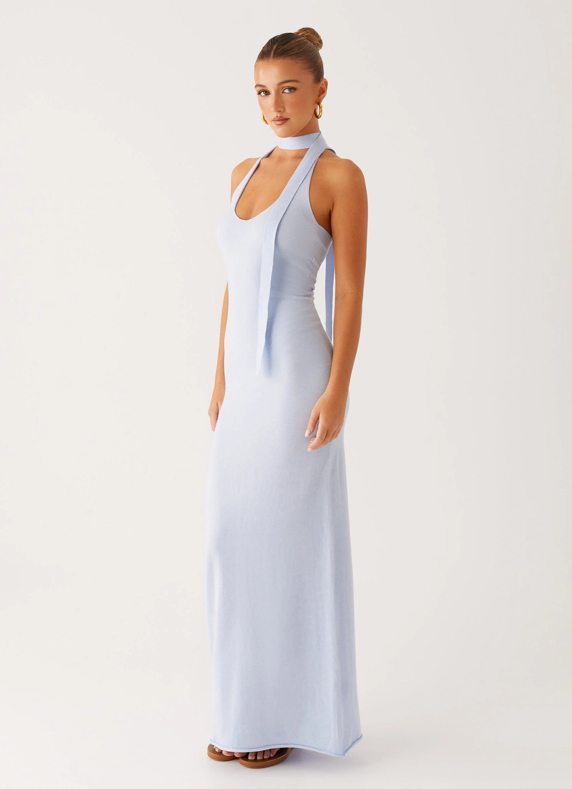 Vibrant Style Magnetic-Closure Eddie Knit Maxi Dress - Blue