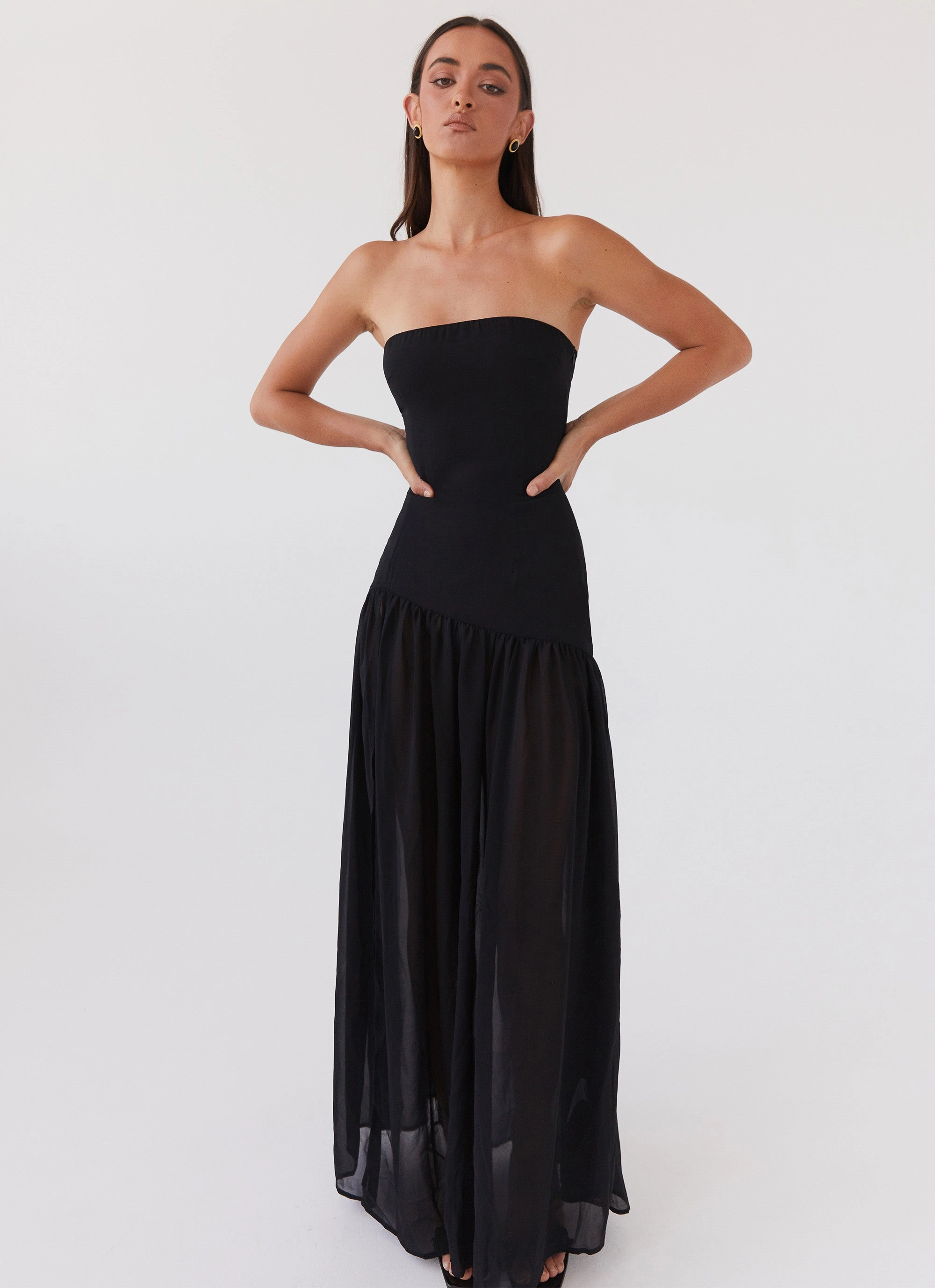 Grab Quick Rhinestone-Detail Eden Strapless Maxi Dress - Black