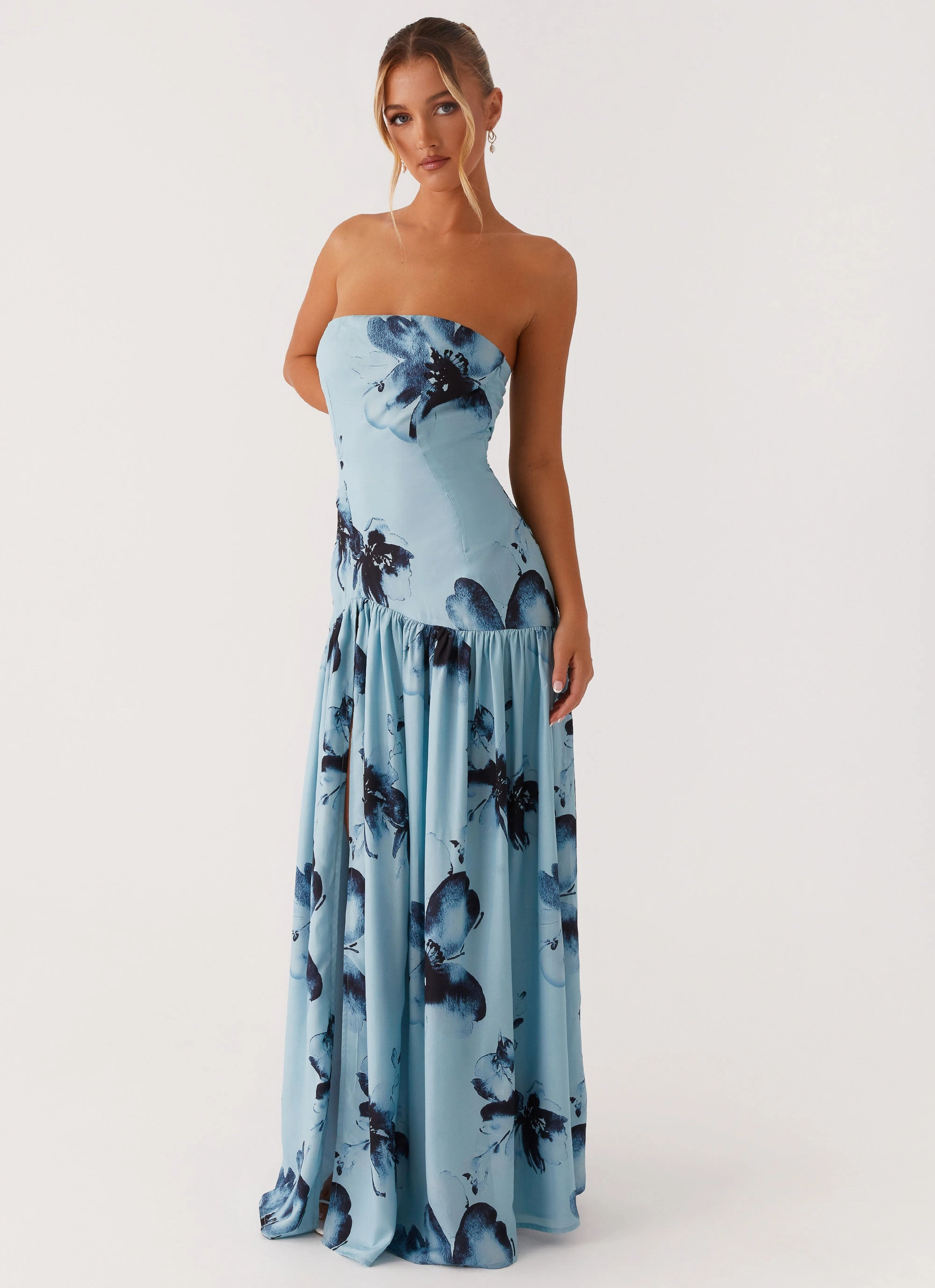All Fit Style Farm Air Eden Strapless Maxi Dress - Blue Black Floral