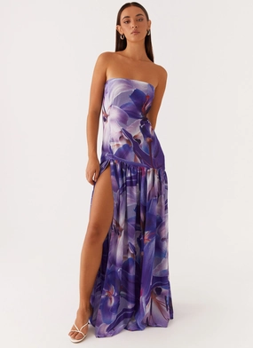 Eden Strapless Maxi Dress - Purple White Lilly Sister Glow Soft Harmony