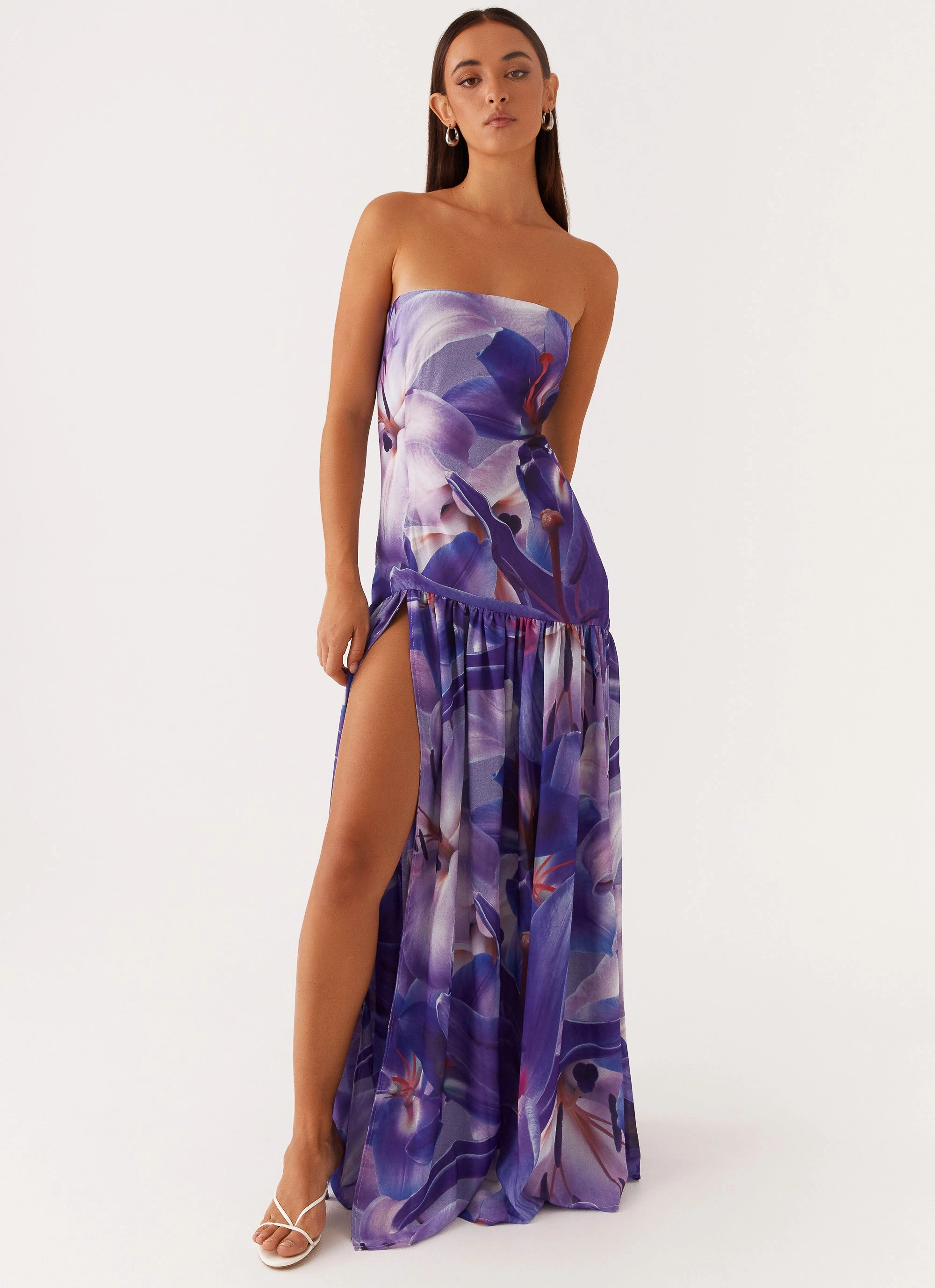 Eden Strapless Maxi Dress - Purple White Lilly Sister Glow Soft Harmony