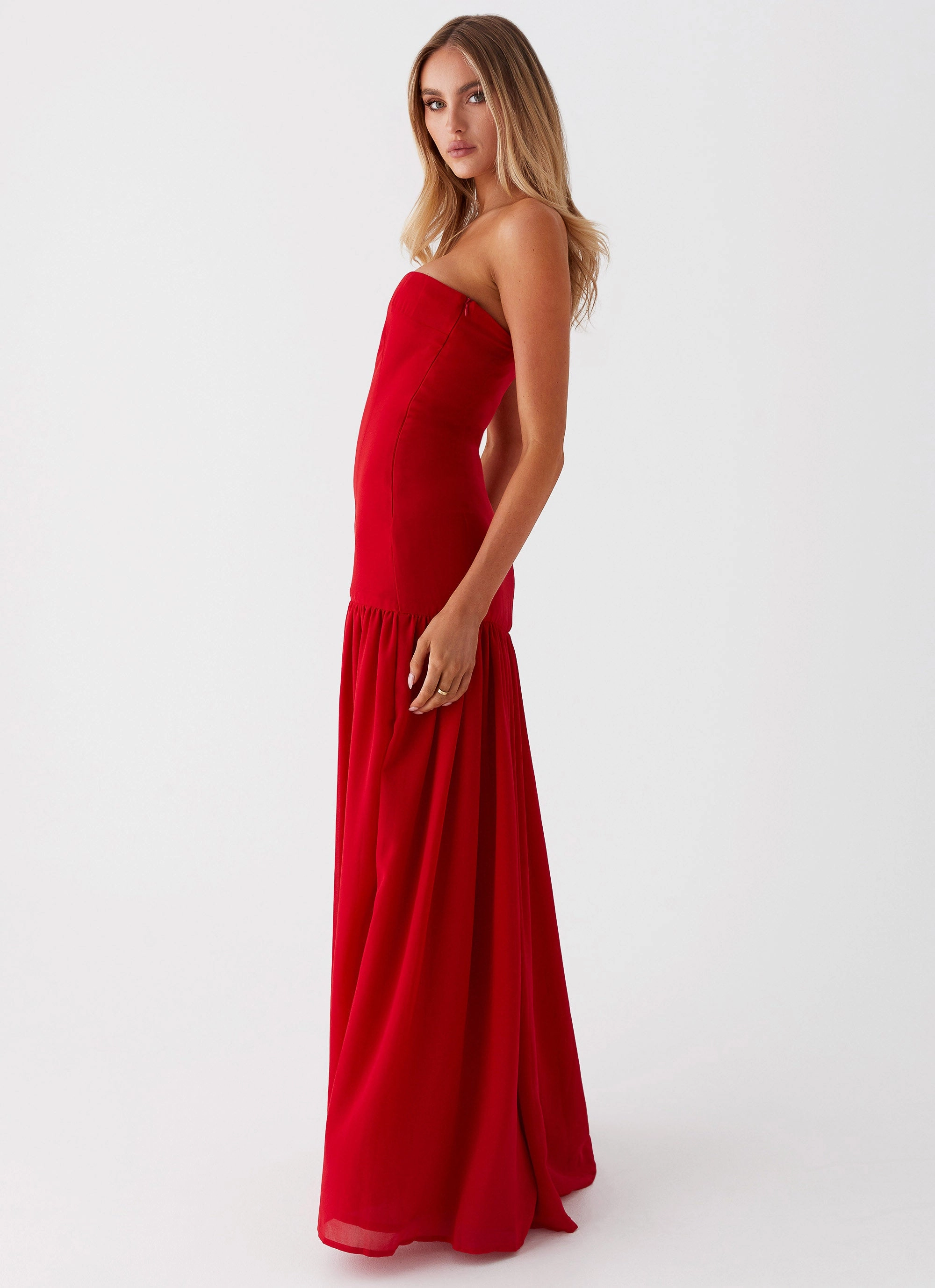 Eden Strapless Maxi Dress - Red Practical work-to-play piece