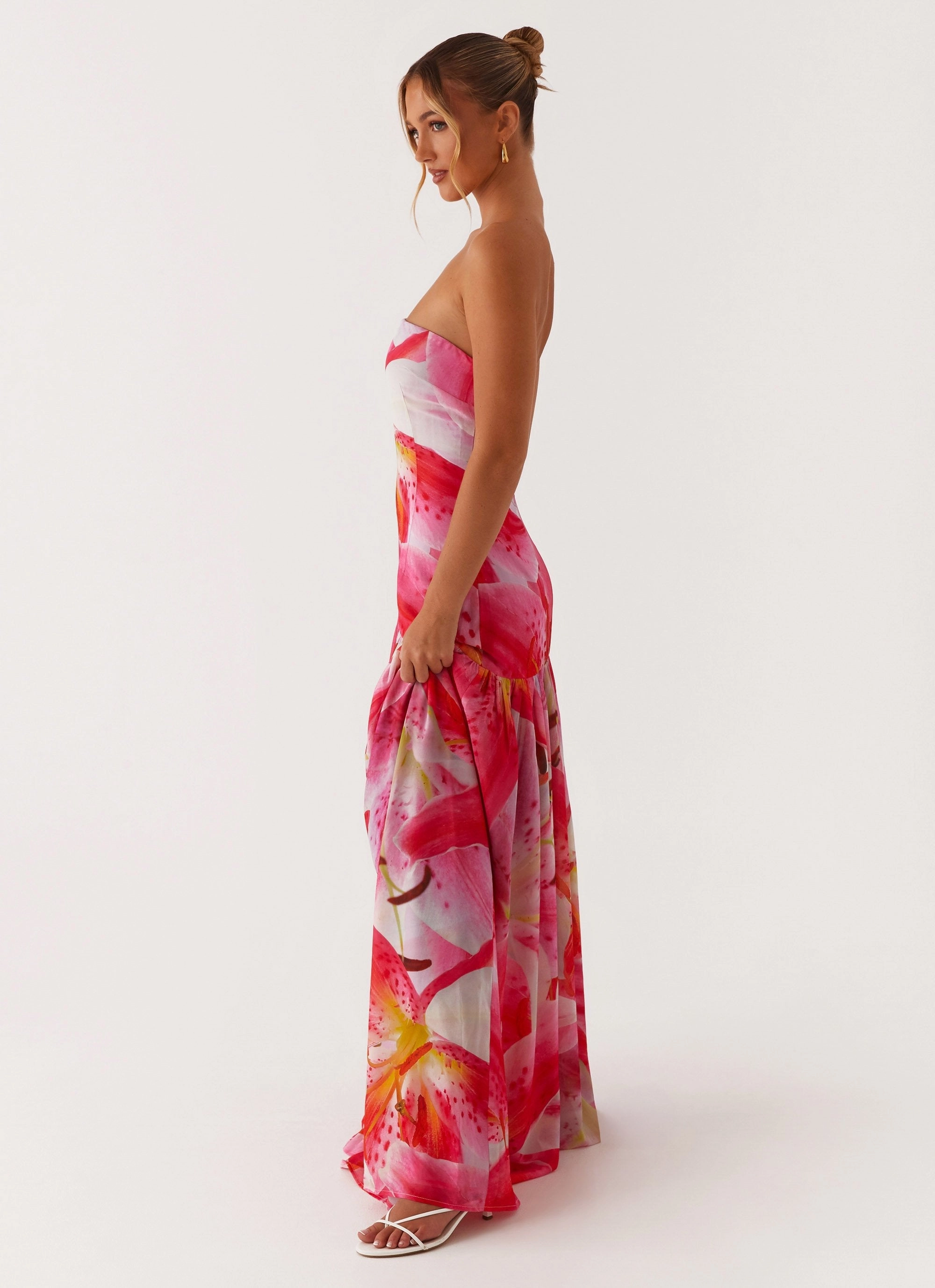 All Gender Eden Strapless Maxi Dress - White Pink Lilly