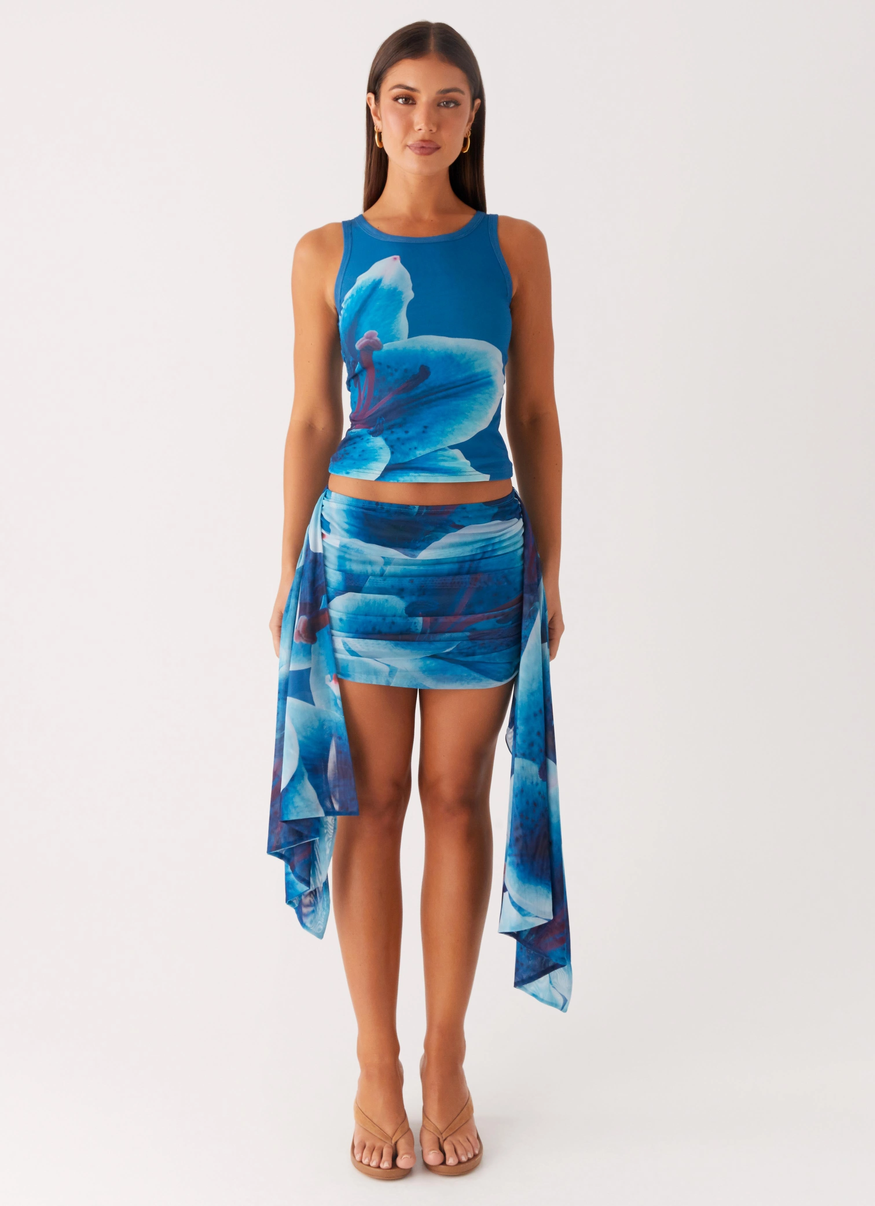 Edera Tank - Turquoise Floral Multi Directional Mobility Ventilated Panels