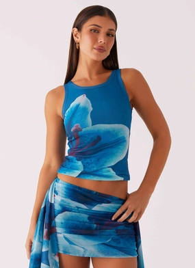 FlexibleCuffs TemperatureRegulating Material Edera Tank - Turquoise Floral