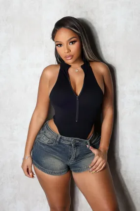 NonChafingEdges MultiPanel Design Edgeform Ribbed Zip Bodysuit