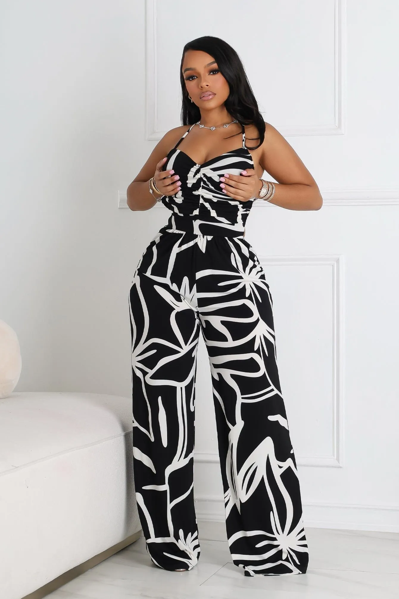 Aoura Printed Open Back Lace UP Jumpsuit Flattering Design Wear
