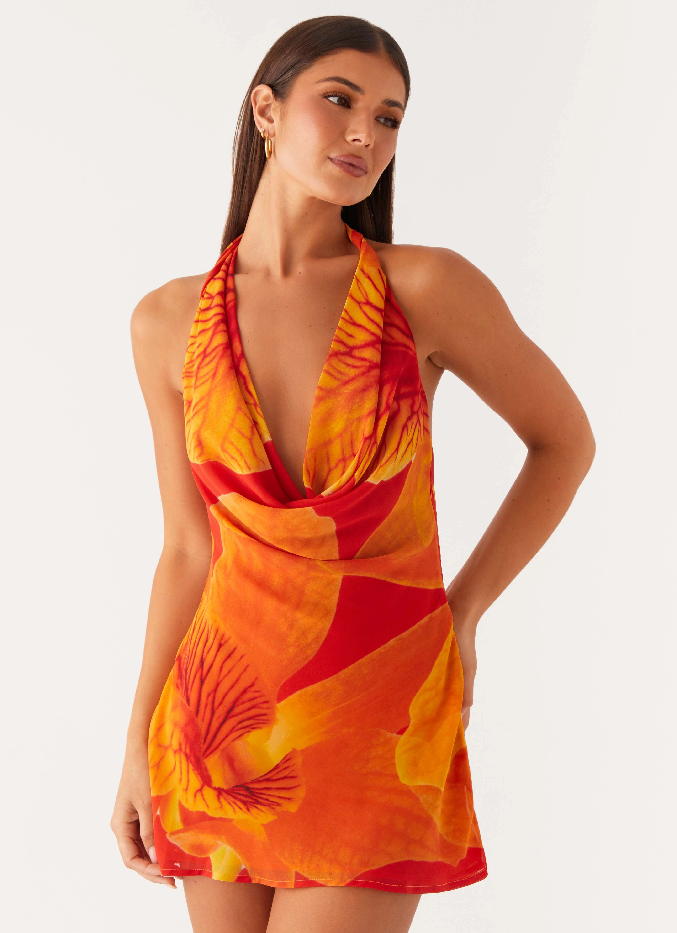 Solar Beam Cowl Mini Dress - Serene Orange Versatile Layering