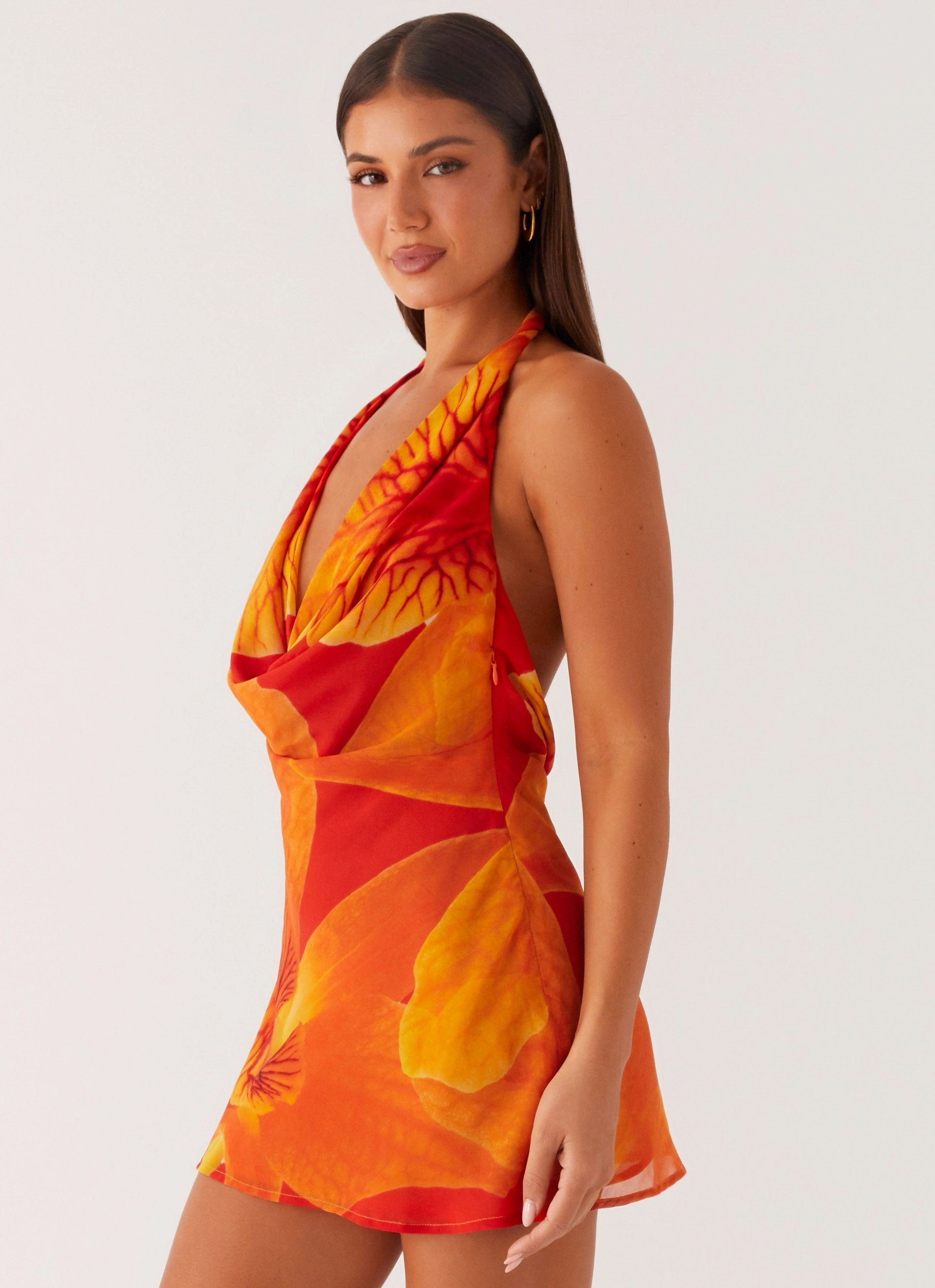 Street Edge Solar Beam Cowl Mini Dress - Serene Orange